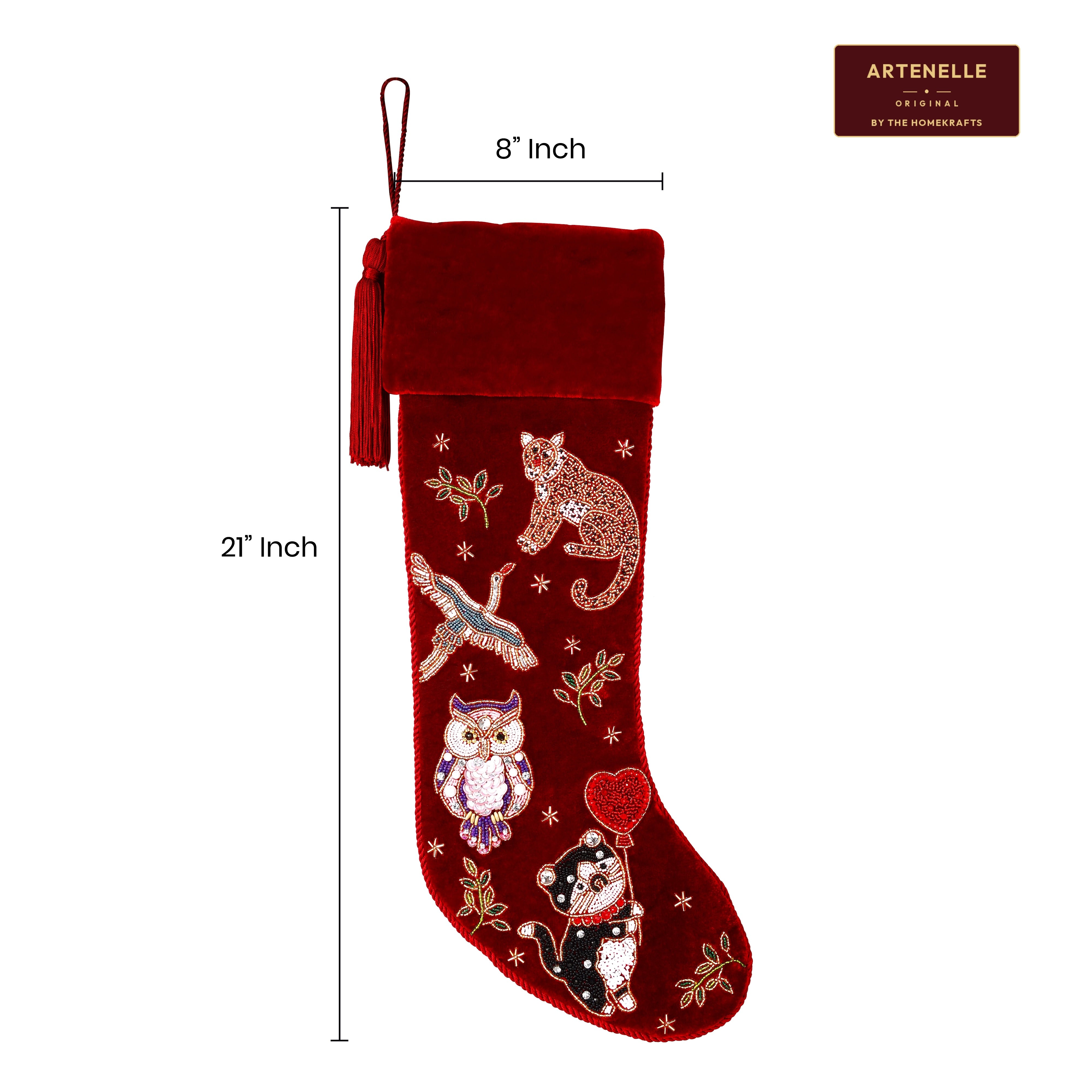 Personalized Beaded Animal Red Velvet Christmas Stocking