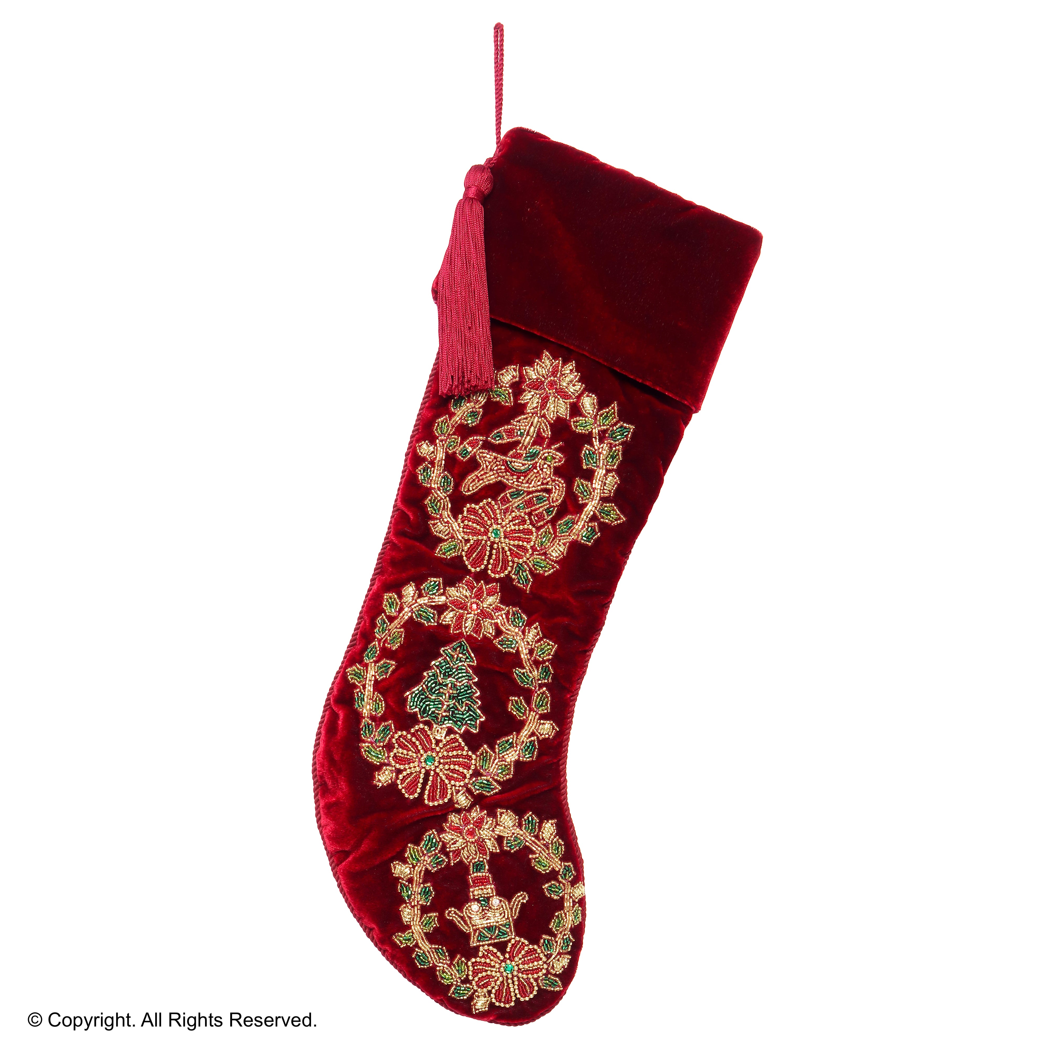 PERSONALISED WREATH RED VELVET CHRISTMAS STOCKING