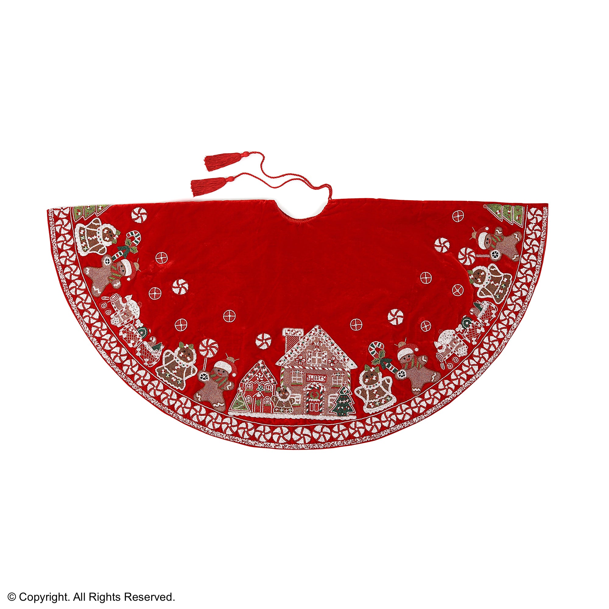 GINGERBREAD Red Velvet Christmas Tree Skirt