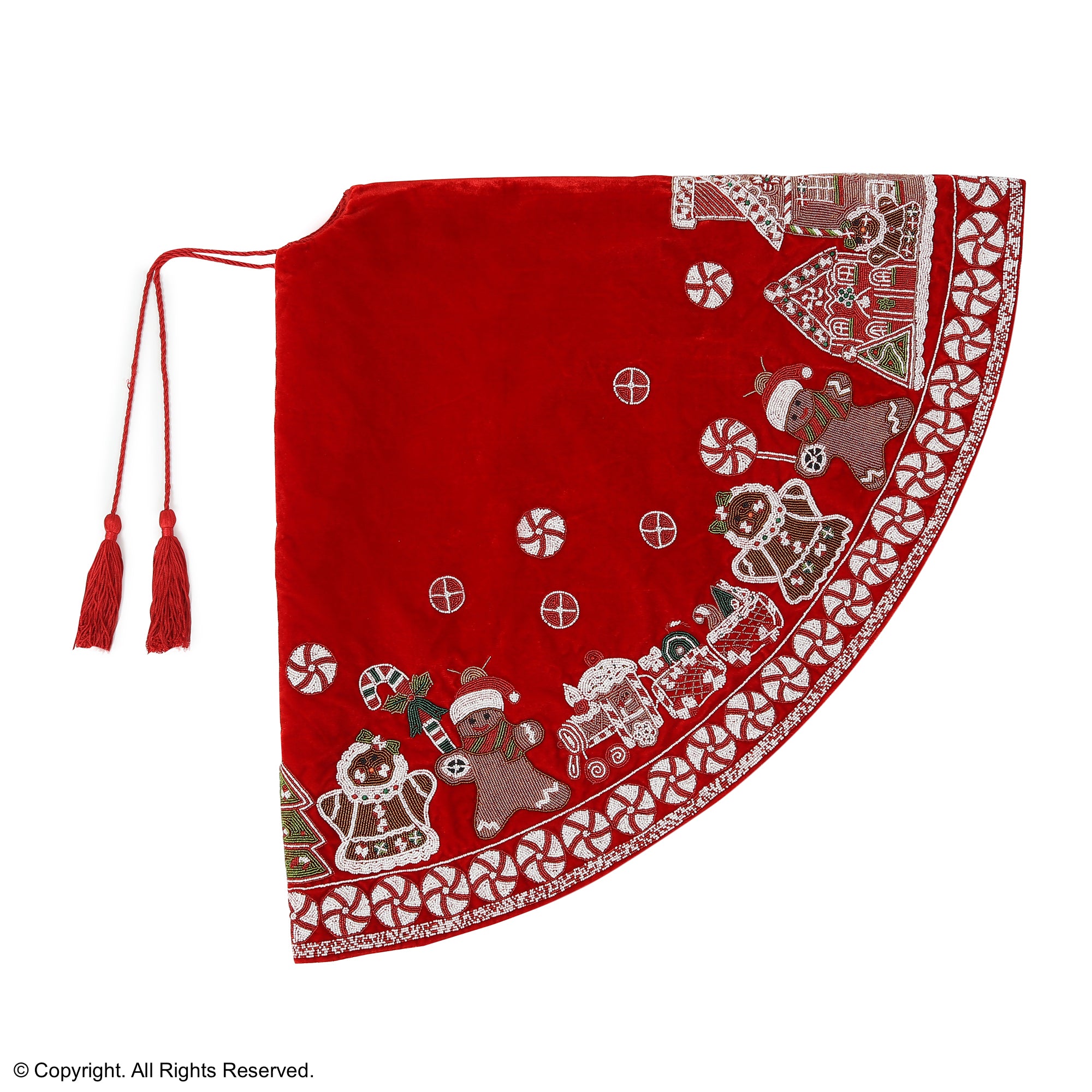 GINGERBREAD Red Velvet Christmas Tree Skirt