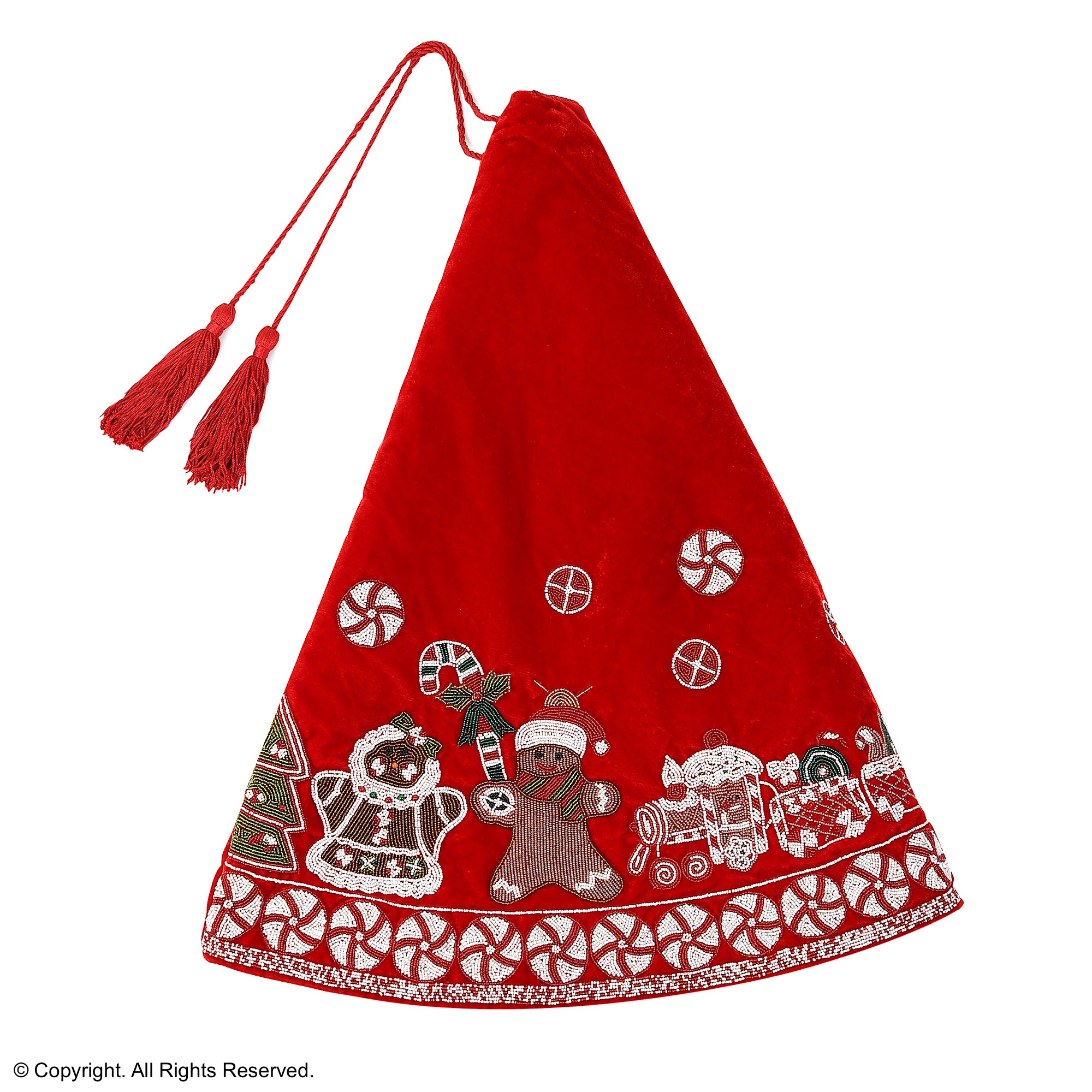 GINGERBREAD Red Velvet Christmas Tree Skirt