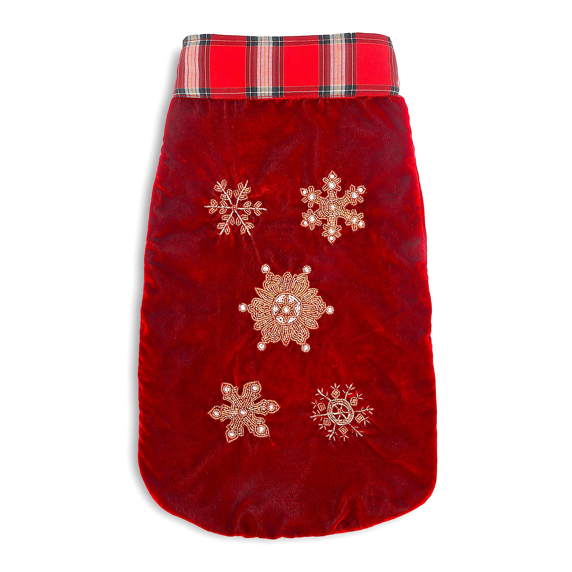 Red Christmas Dog jacket Embroided Velvet Dog jacket with snowflakes