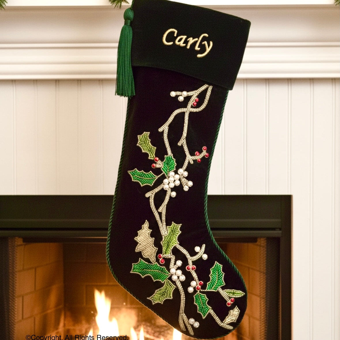 PERSONALISED FLORAL WREATH GREEN CHRISTMAS WREATH STOCKING