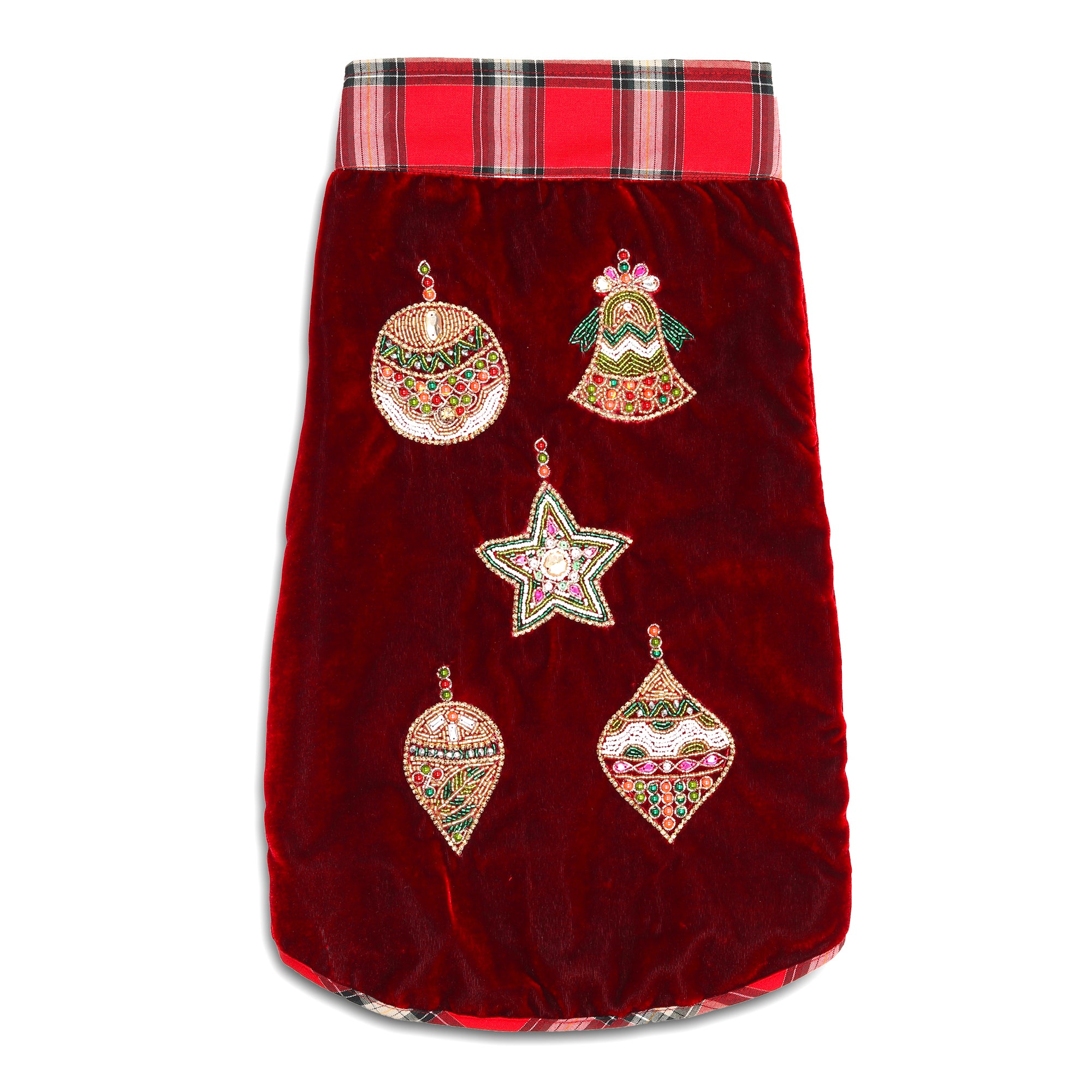 Red Christmas Dog jacket Embroided Velvet Dog jacket with beautiful ornaments