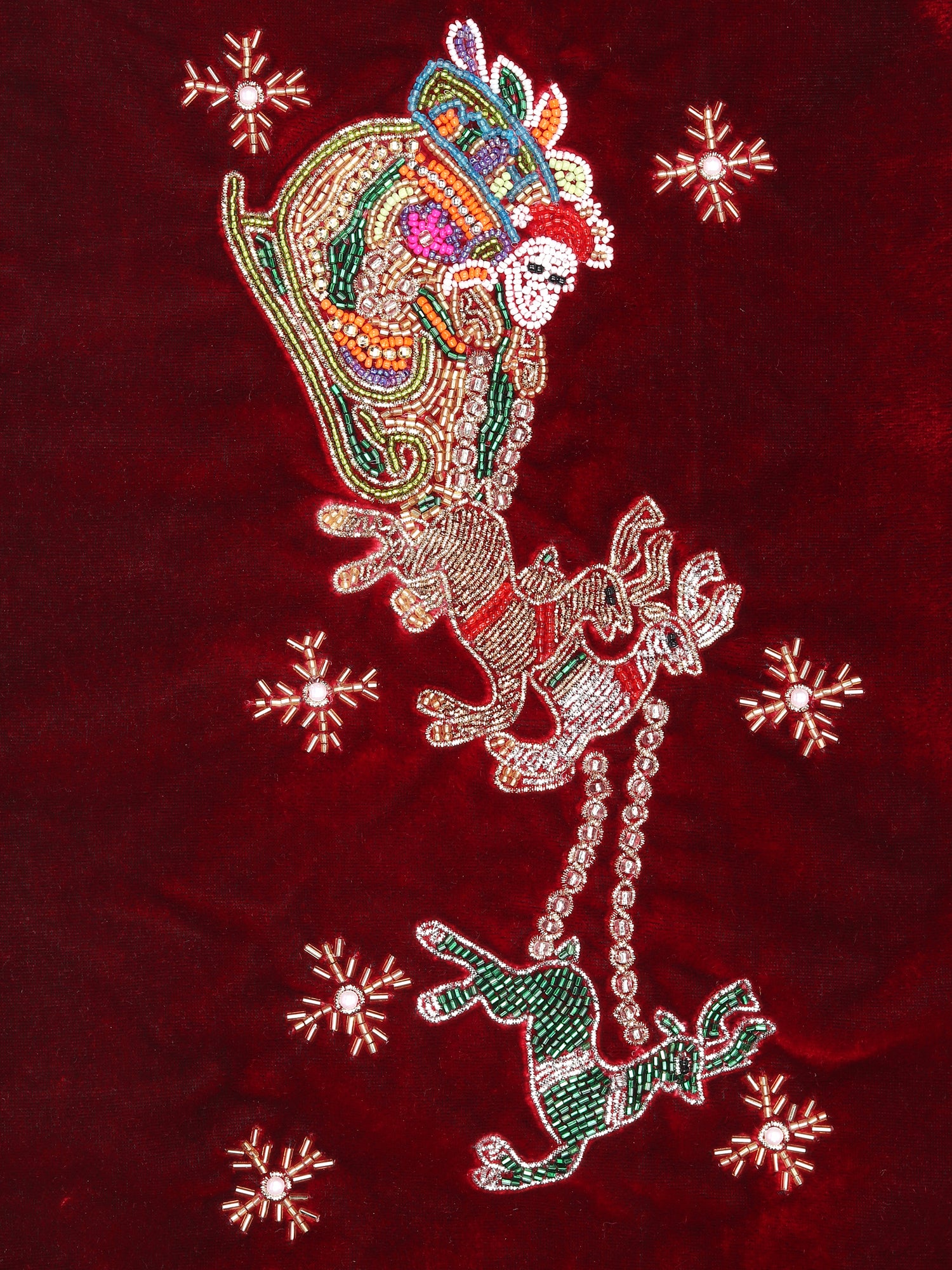 Red Christmas Dog jacket Embroided Velvet Dog jacket with Santa Reindeer Carriage