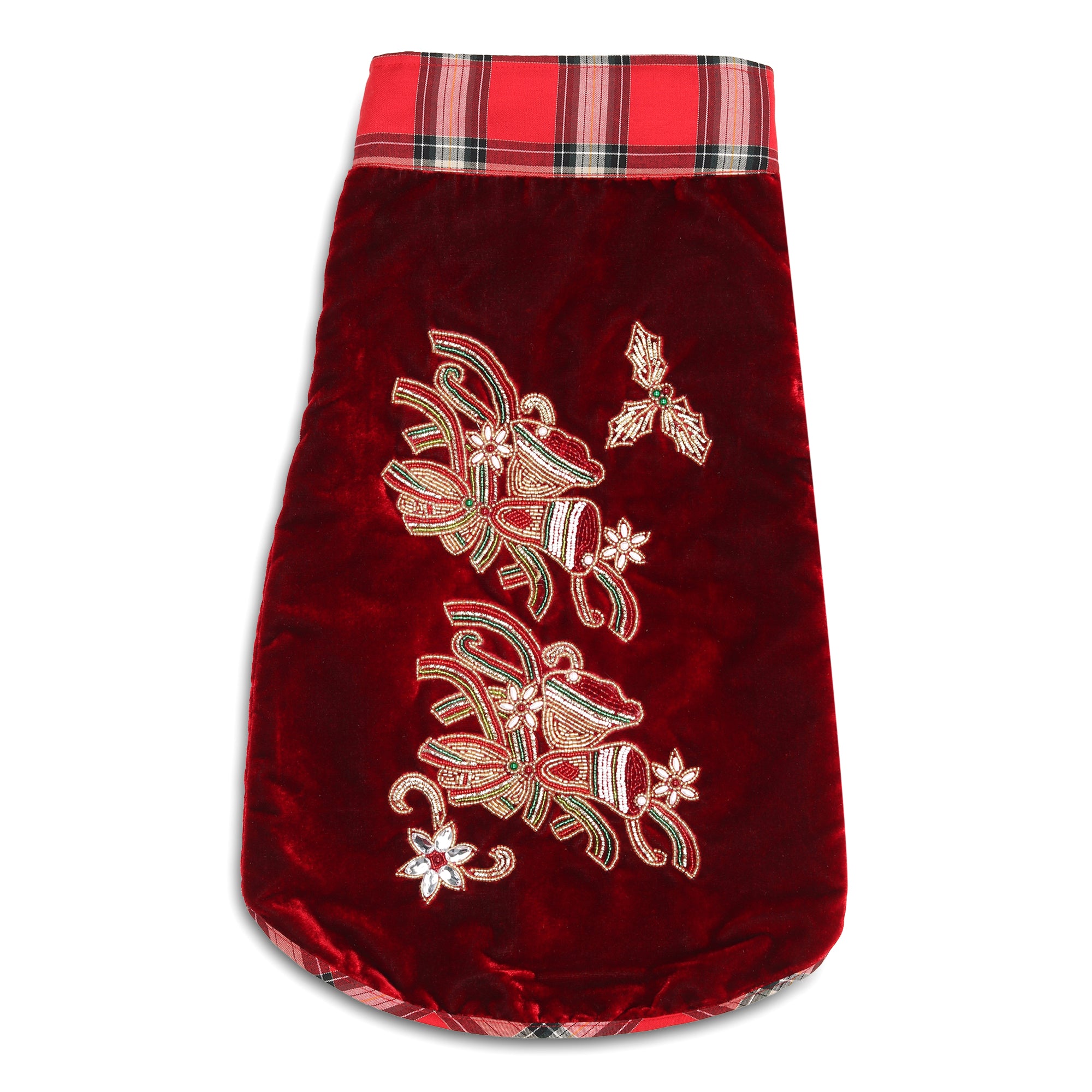 Red Christmas Dog jacket Embroided Velvet Dog jacket with Christmas Bells