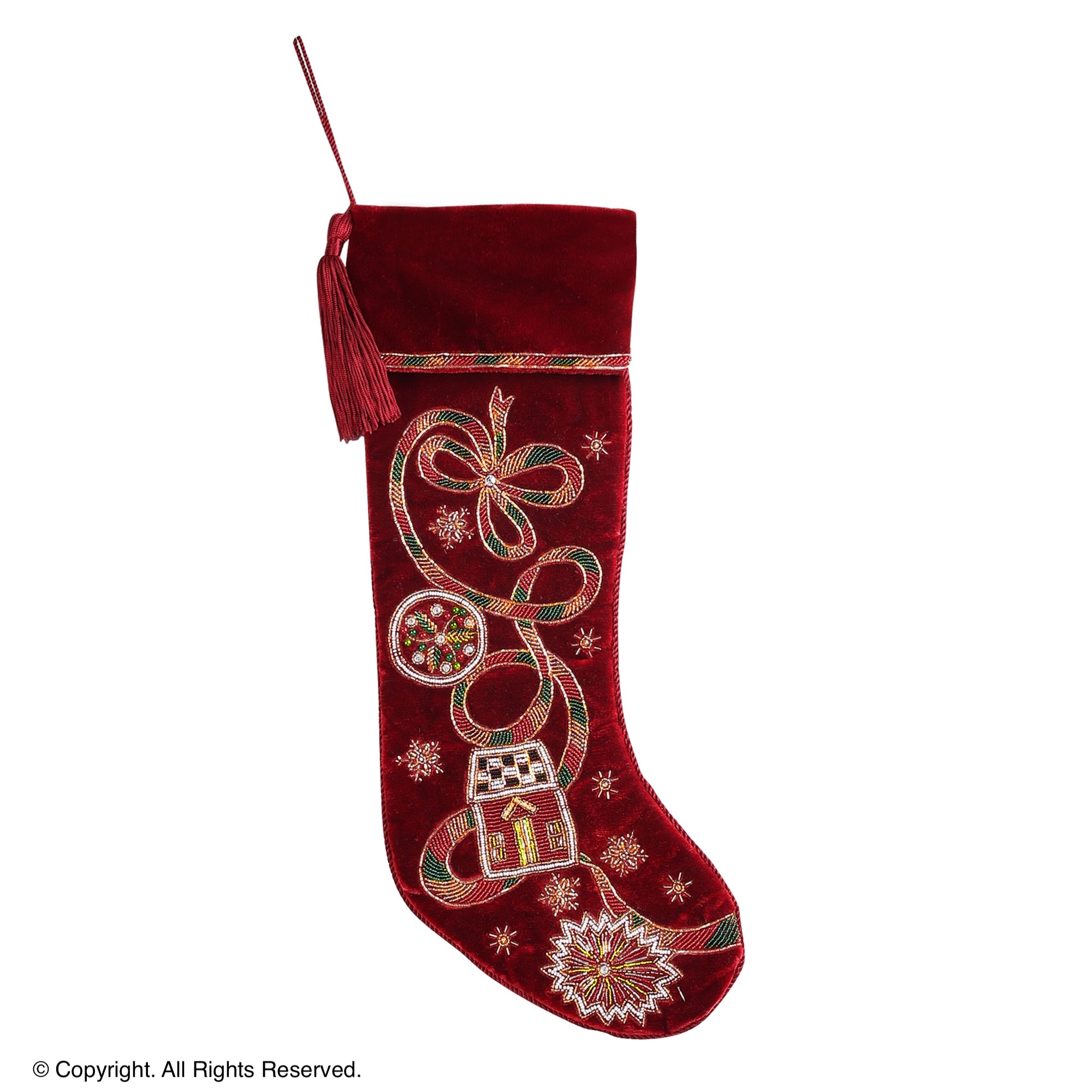 PERSONALISED HOLIDAY RIBBON RED VELVET CHRISTMAS STOCKING