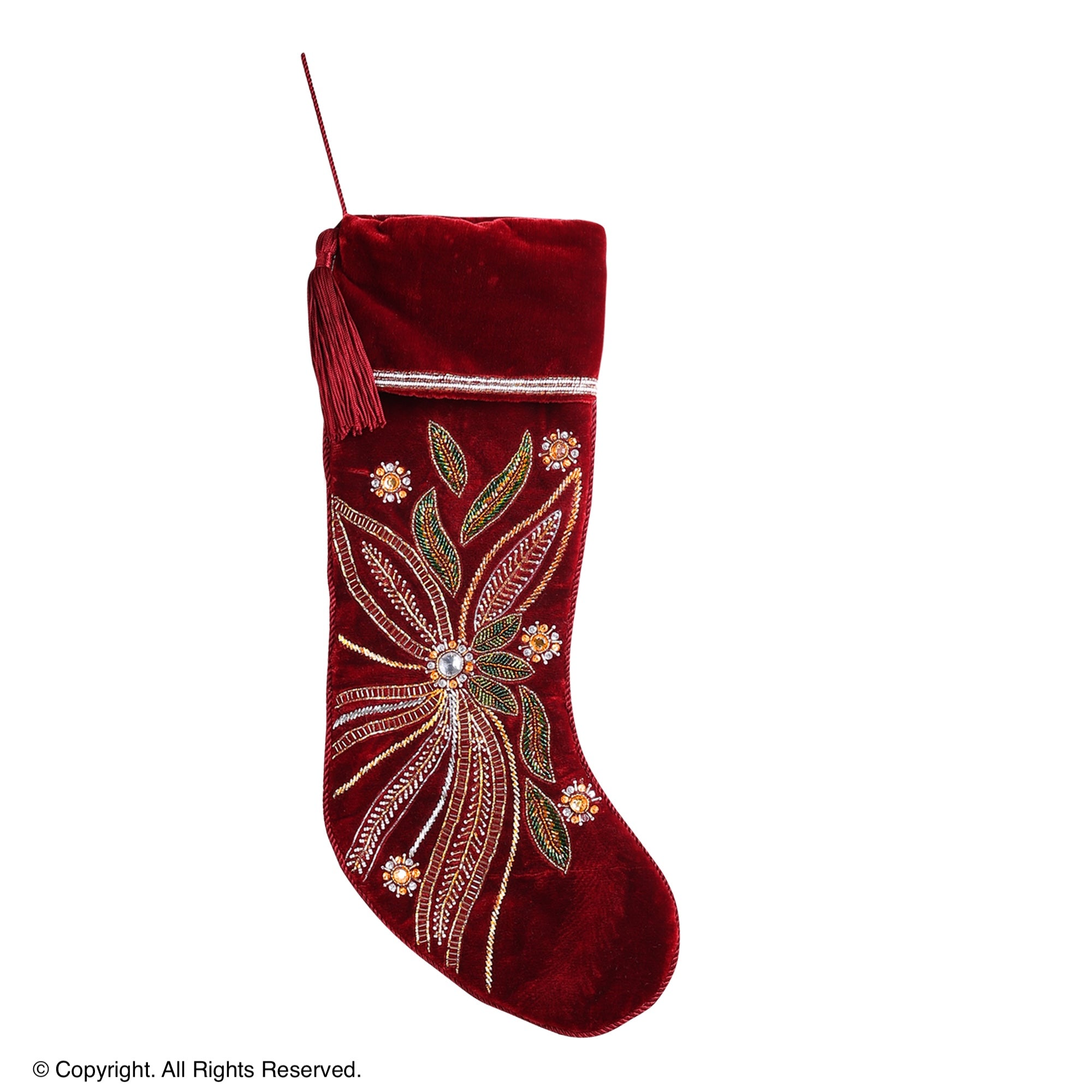 PERSONALISED FESTIVE PETALS RED VELVET CHRISTMAS STOCKING