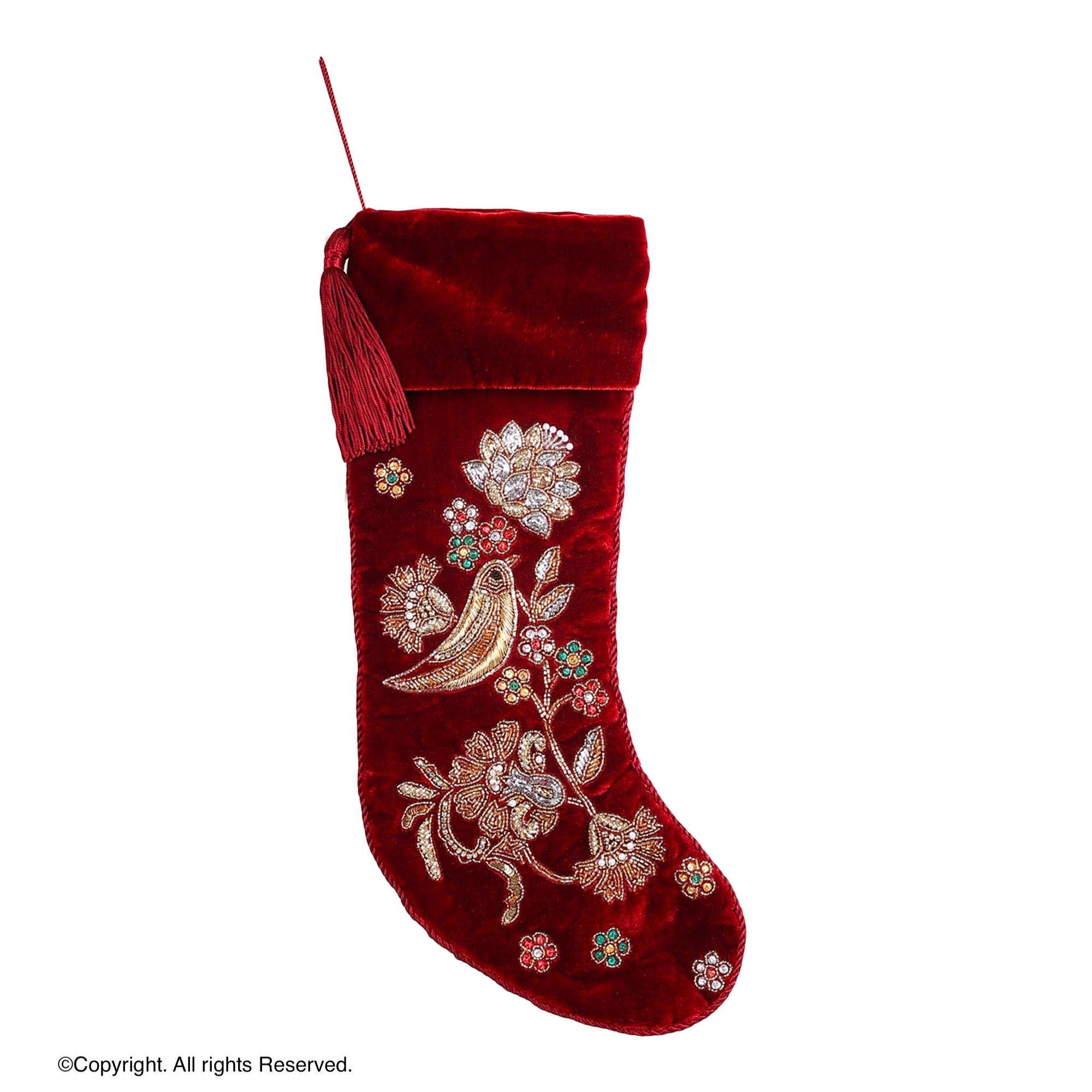 PERSONALISED PARTRIDGE NOEL SONGBIRD RED VELVET CHRISTMAS STOCKING