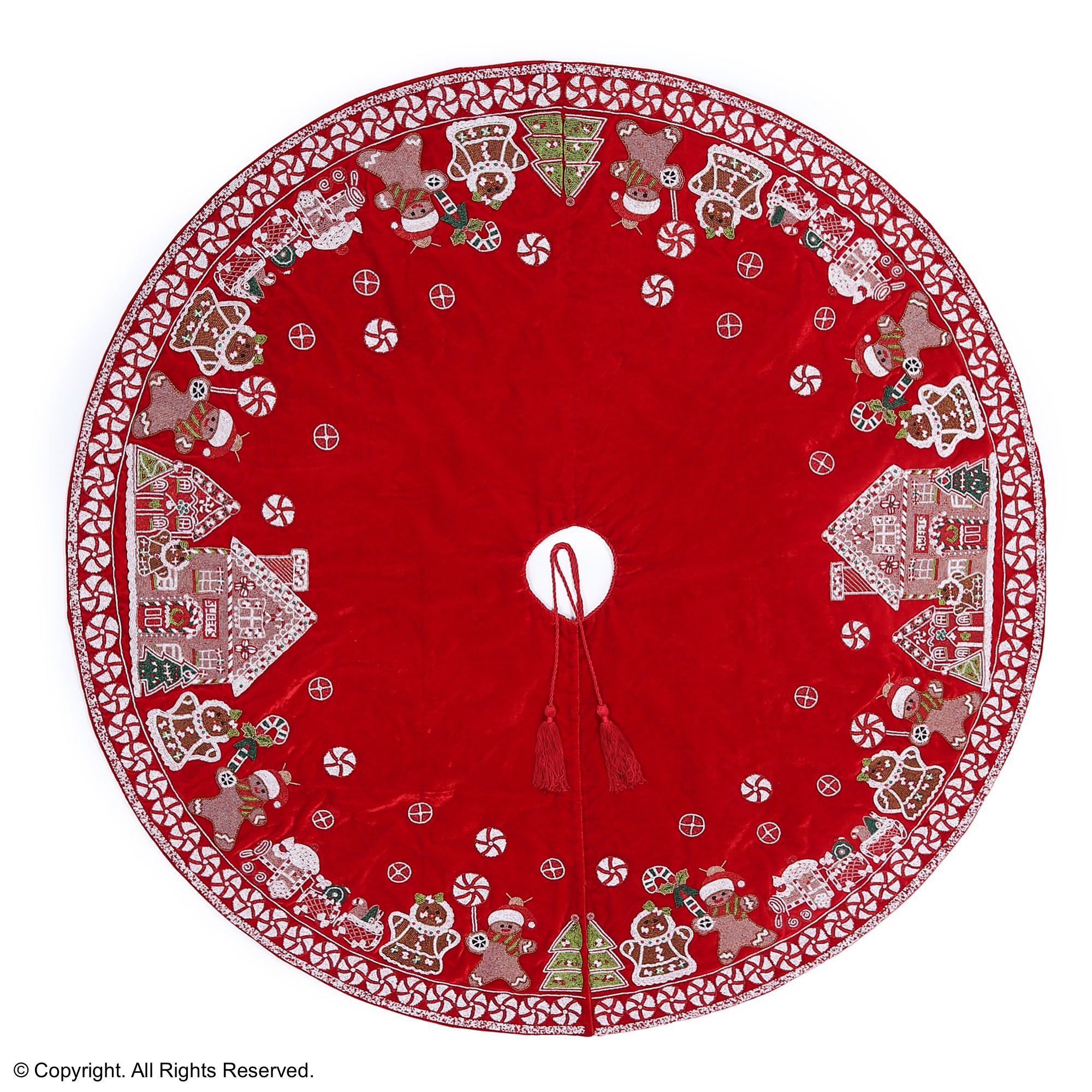 GINGERBREAD Red Velvet Christmas Tree Skirt