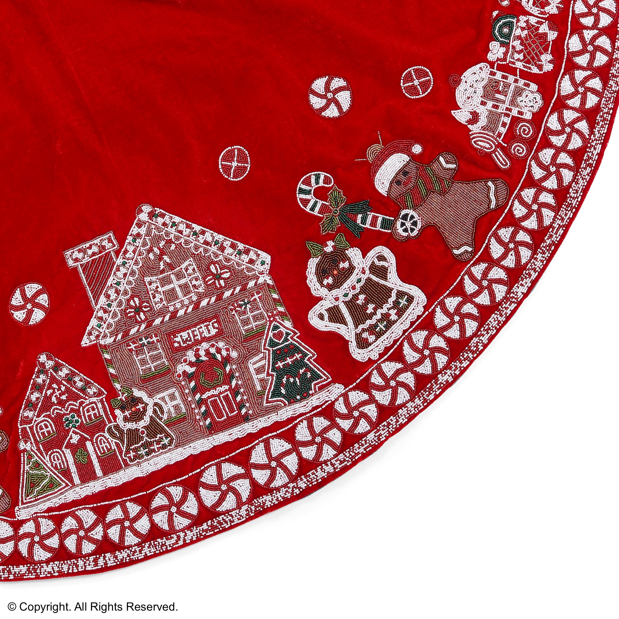 GINGERBREAD Red Velvet Christmas Tree Skirt
