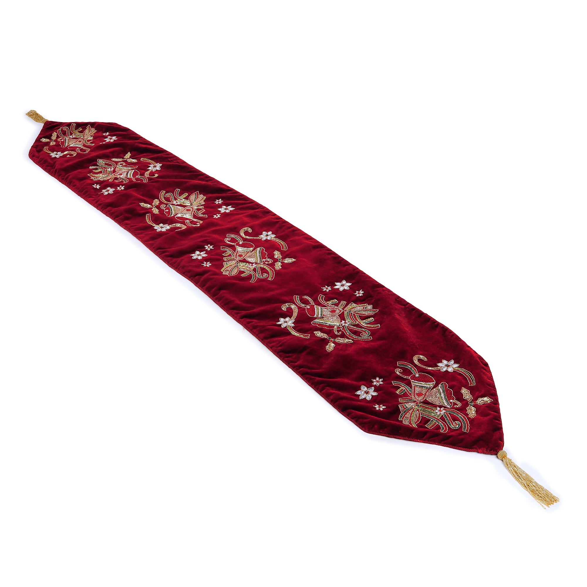 Red Velvet Christmas Runner with Christmas Bells