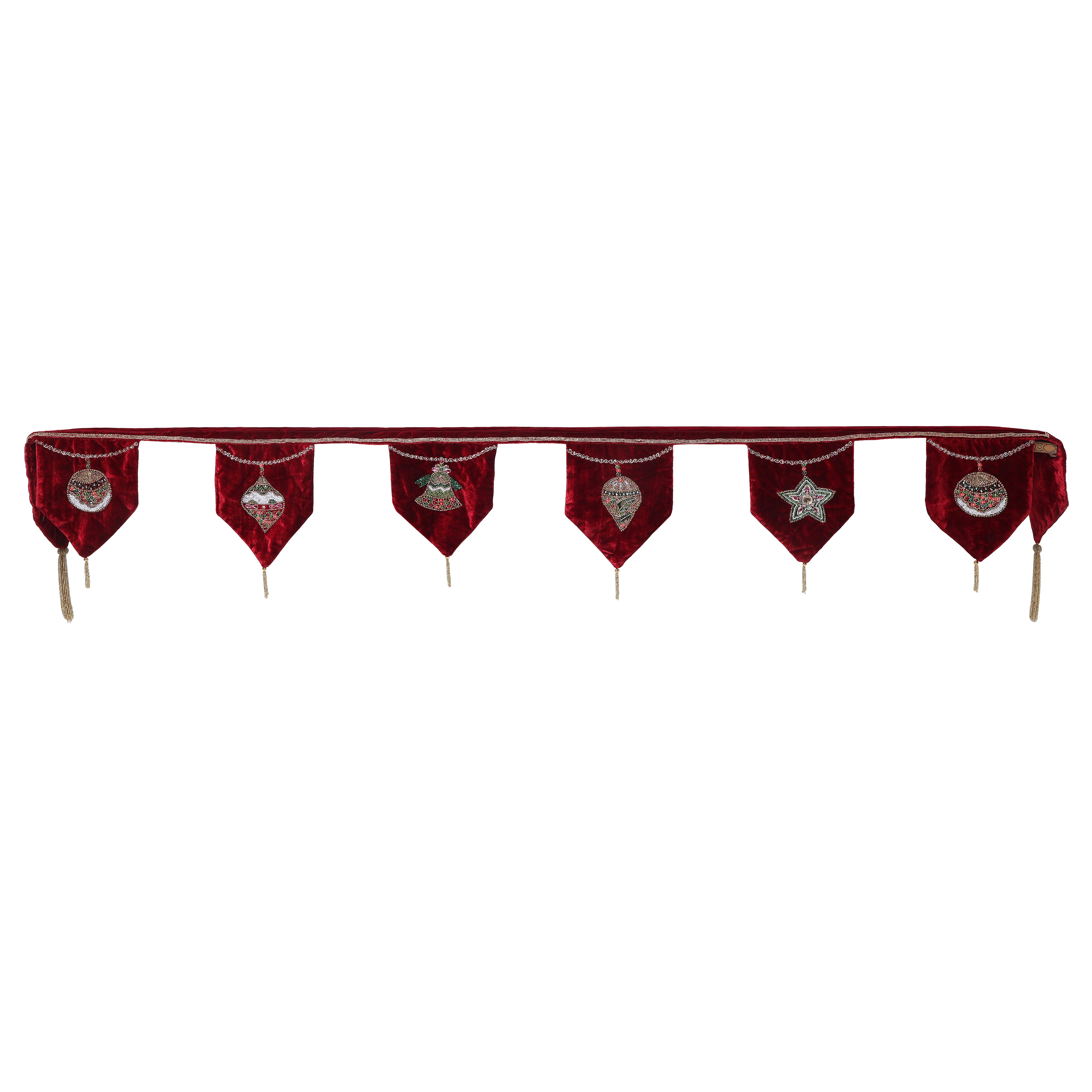 Ornament Red Velvet Christmas Mantle Scarf Available in 2 sizes 60" & 72". Fireplace Christmas Scarf