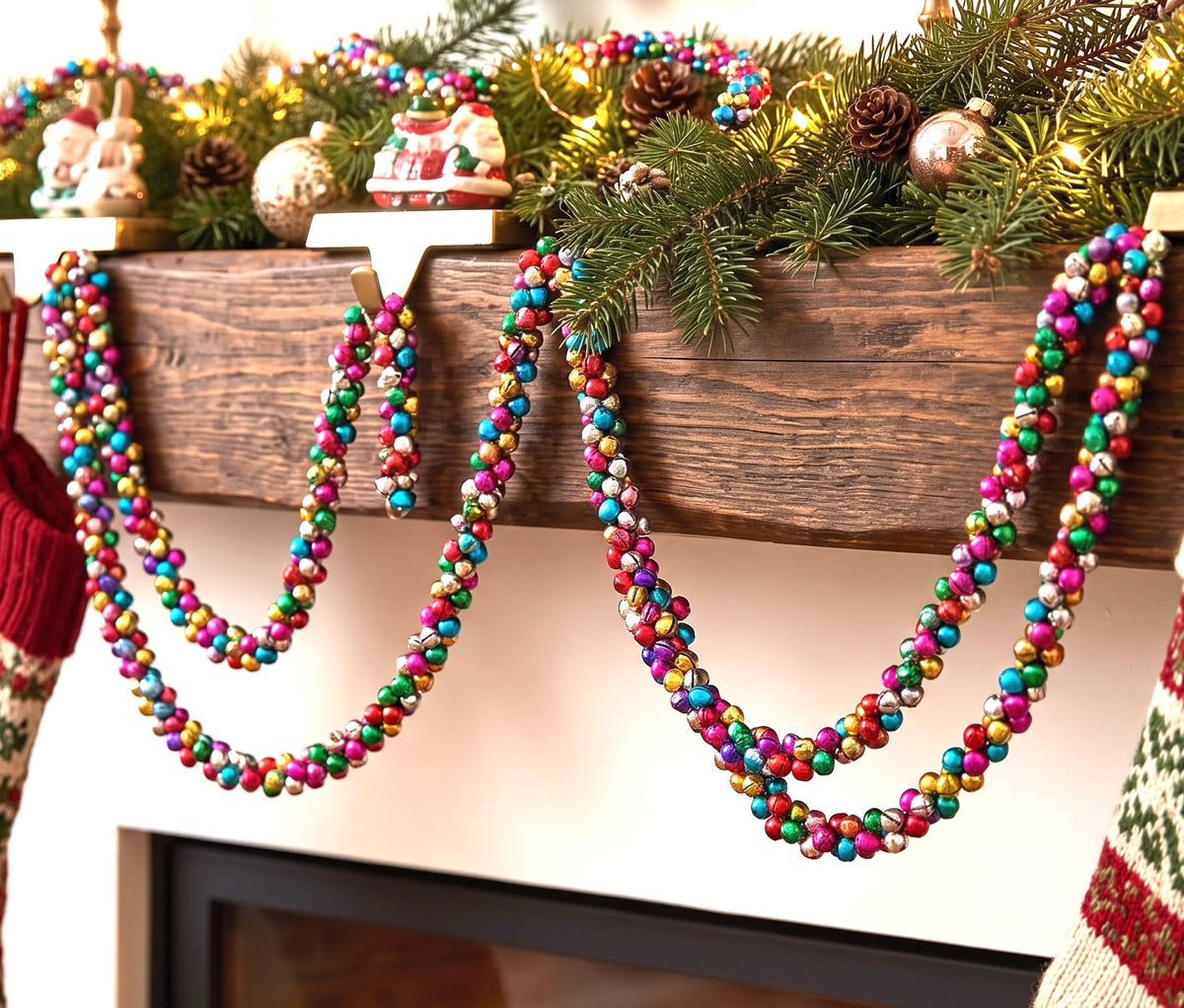 6 Feet Multicolor Christmas Garland bells beads - 1 Pc