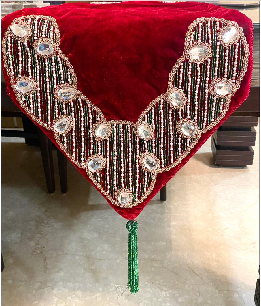 Spiral Charm - Red Velvet Decorative table runner