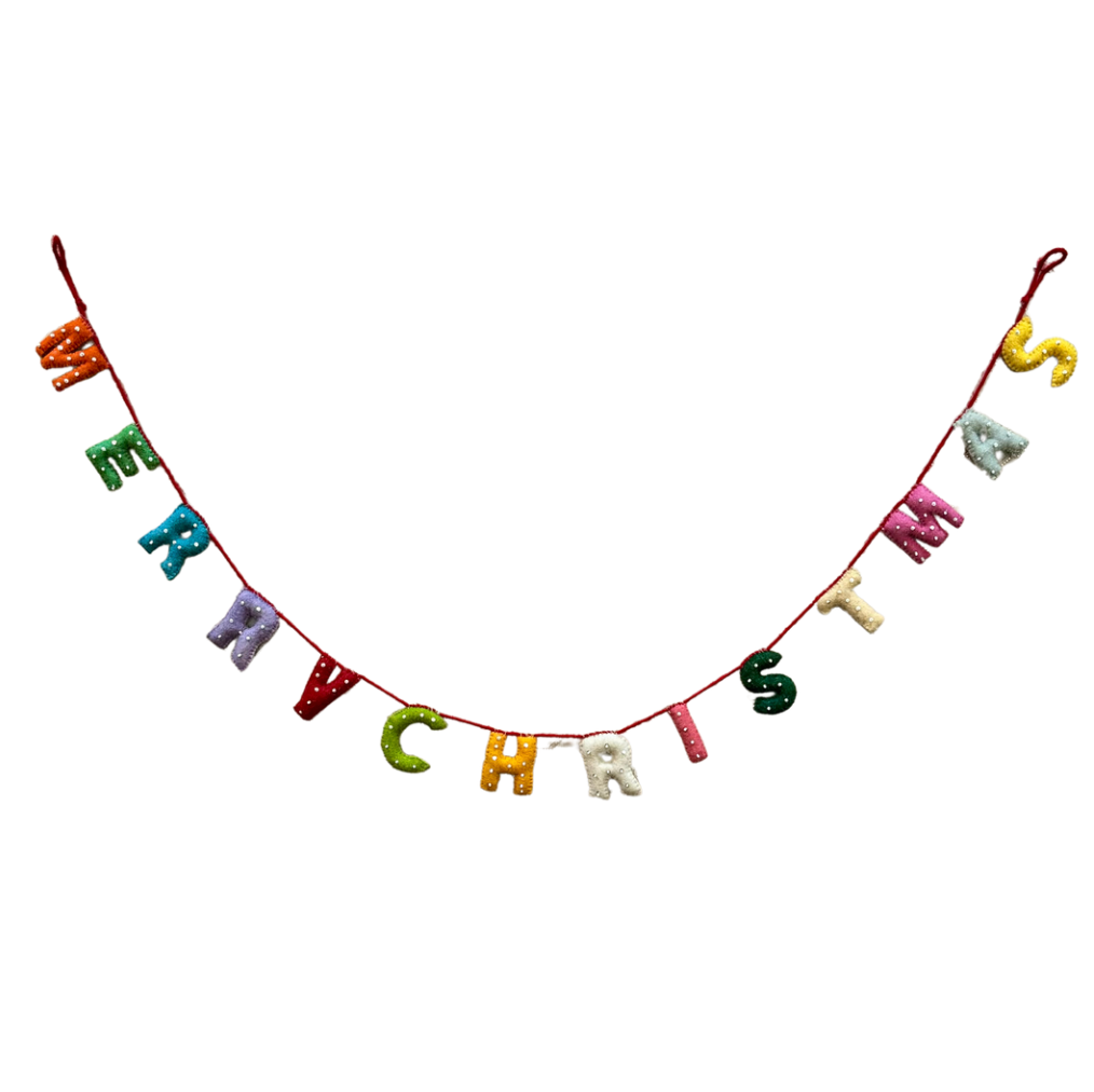 Merry Christmas Garland, Multicolor christmas garland 6'. Hand Felt wool, christmas mantle decorations, Felt garlands for Christmas