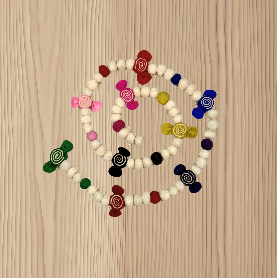 Christmas Candy Garland, Multicolor Candy christmas garland 6'. Hand Felt wool, christmas mantle decorations, Felt garlands for Christmas