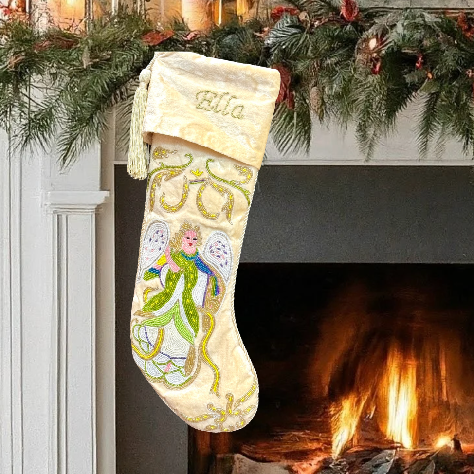 PERSONALISED CREAM FAIRY VELVET CHRISTMAS STOCKING