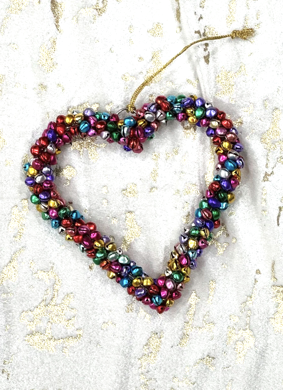 6 Feet Christmas Garland & Christmas Heart set, Multicolor bells beads christmas decorations Handmade Christmas gifts (SET OF 2 PCS)