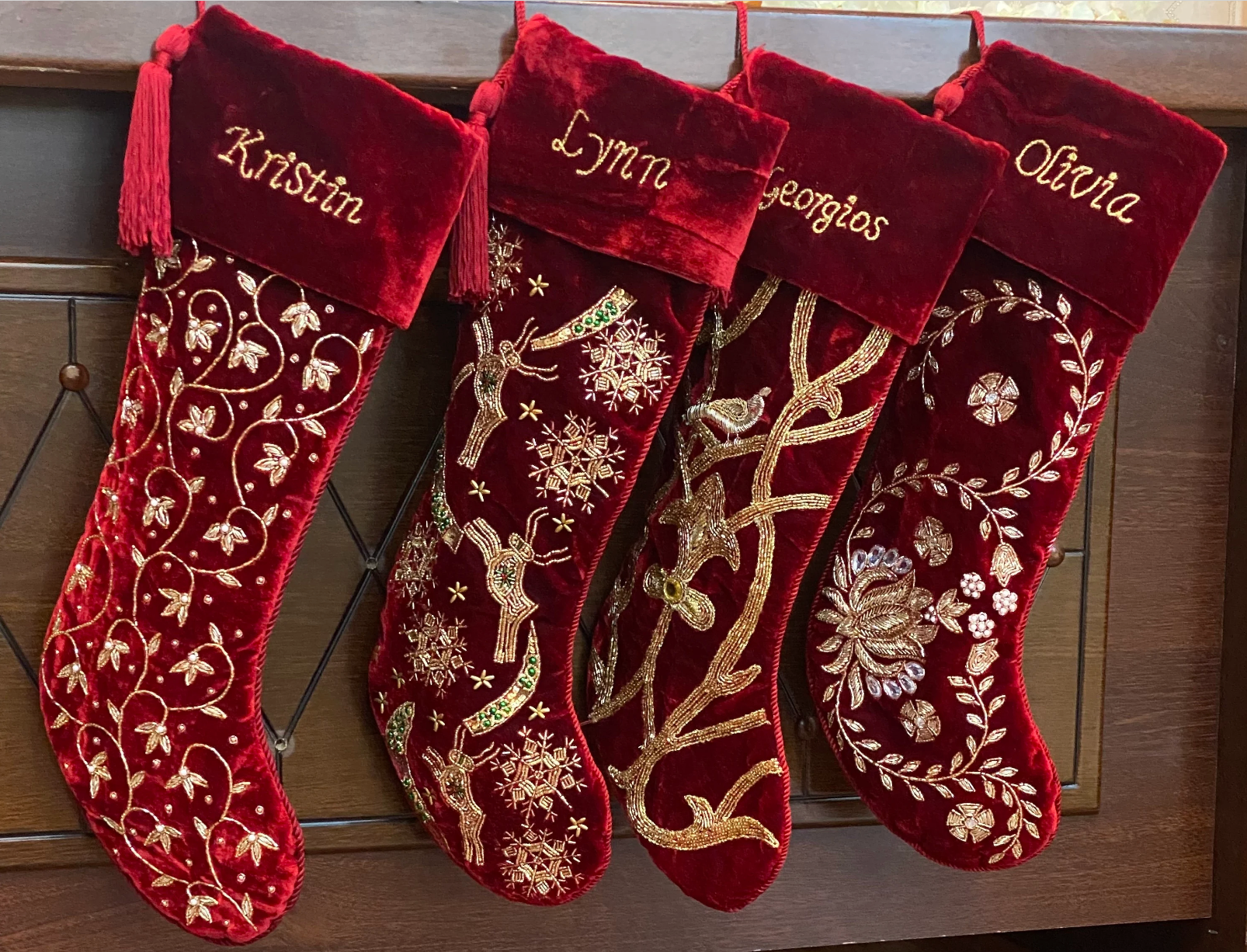 CHRISTMAS STOCKING SET RED VELVET 4 PIECE