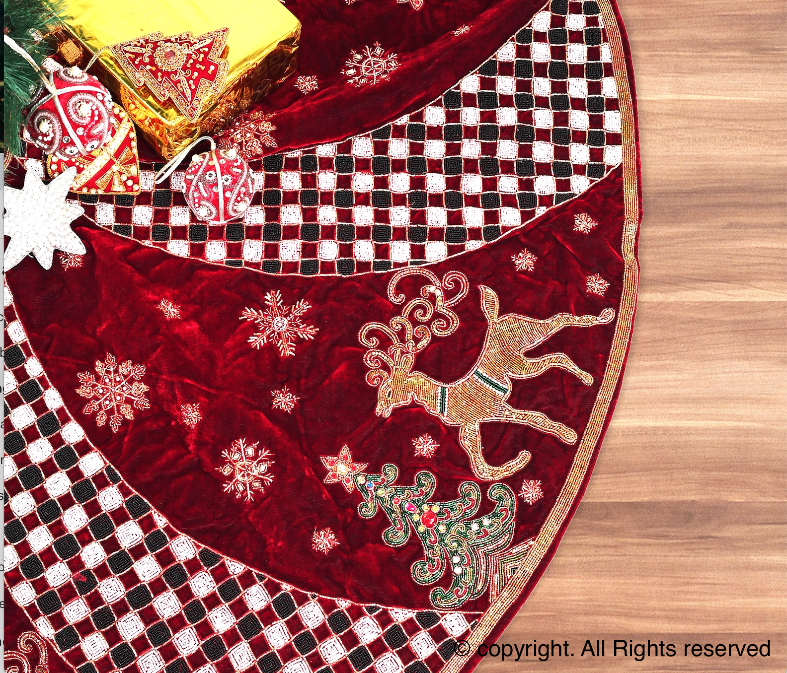 Reindeer Check Parade Red Velvet Christmas Tree Skirt