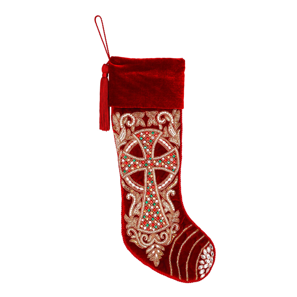 PERSONALISED Grand Cross Beaded Christmas stocking