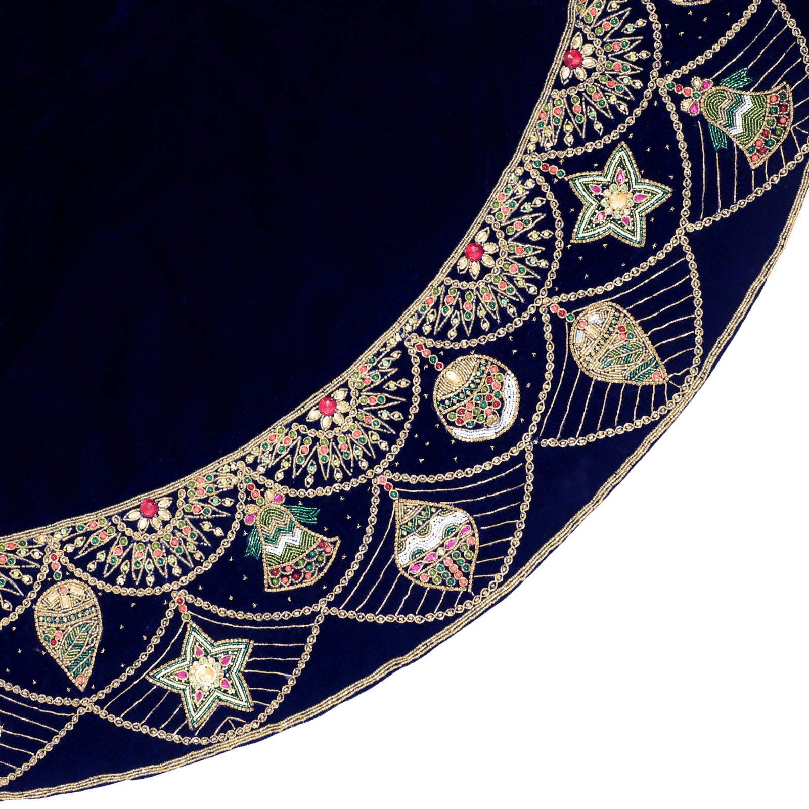 Ornament Charm Navy Blue Velvet Christmas Tree Skirt