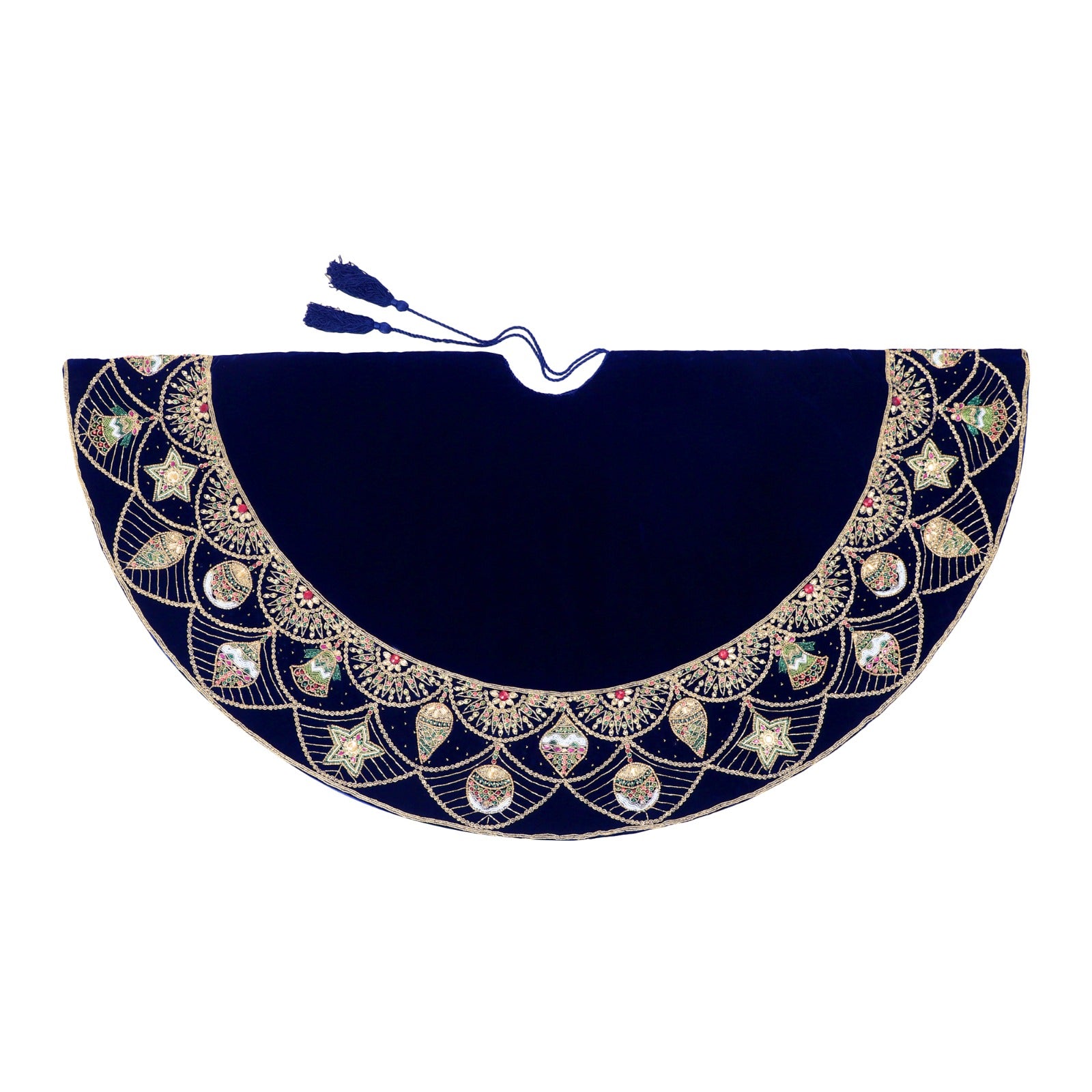 Ornament Charm Navy Blue Velvet Christmas Tree Skirt