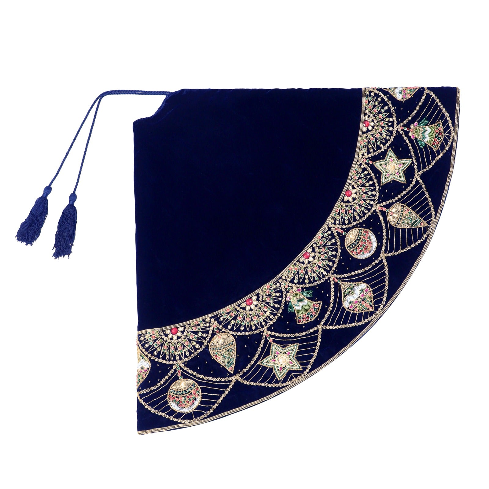 Ornament Charm Navy Blue Velvet Christmas Tree Skirt