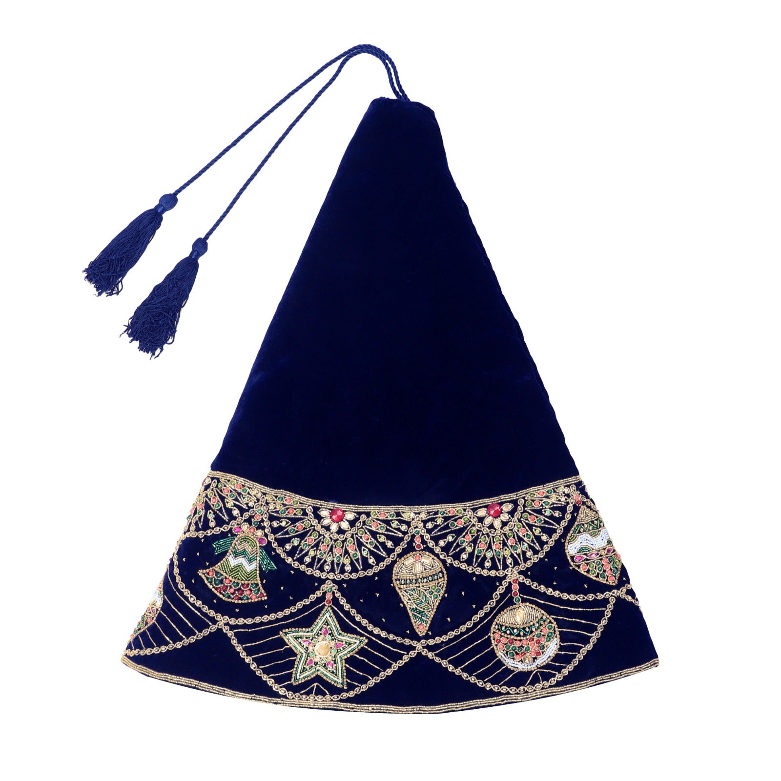 Ornament Charm Navy Blue Velvet Christmas Tree Skirt