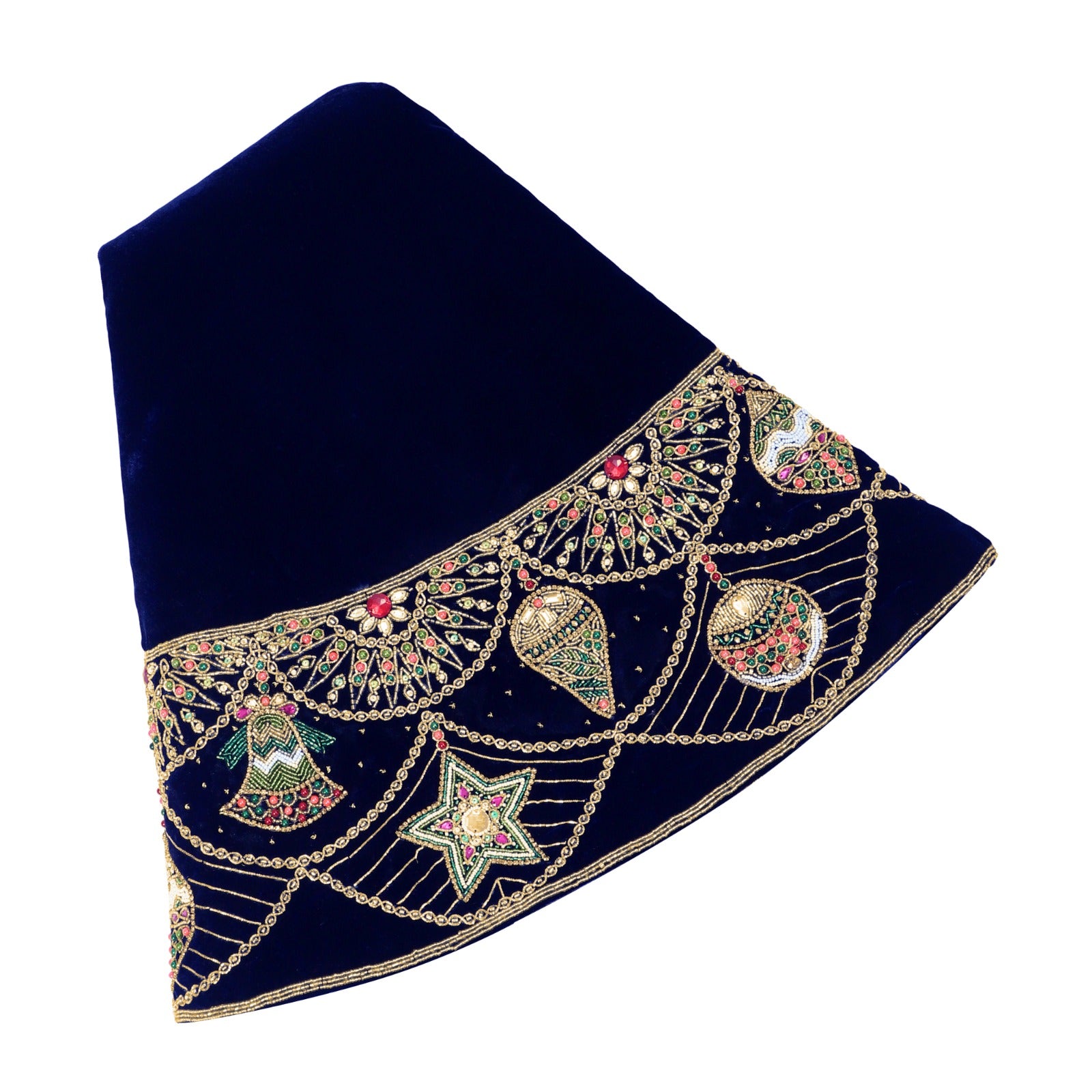 Ornament Charm Navy Blue Velvet Christmas Tree Skirt