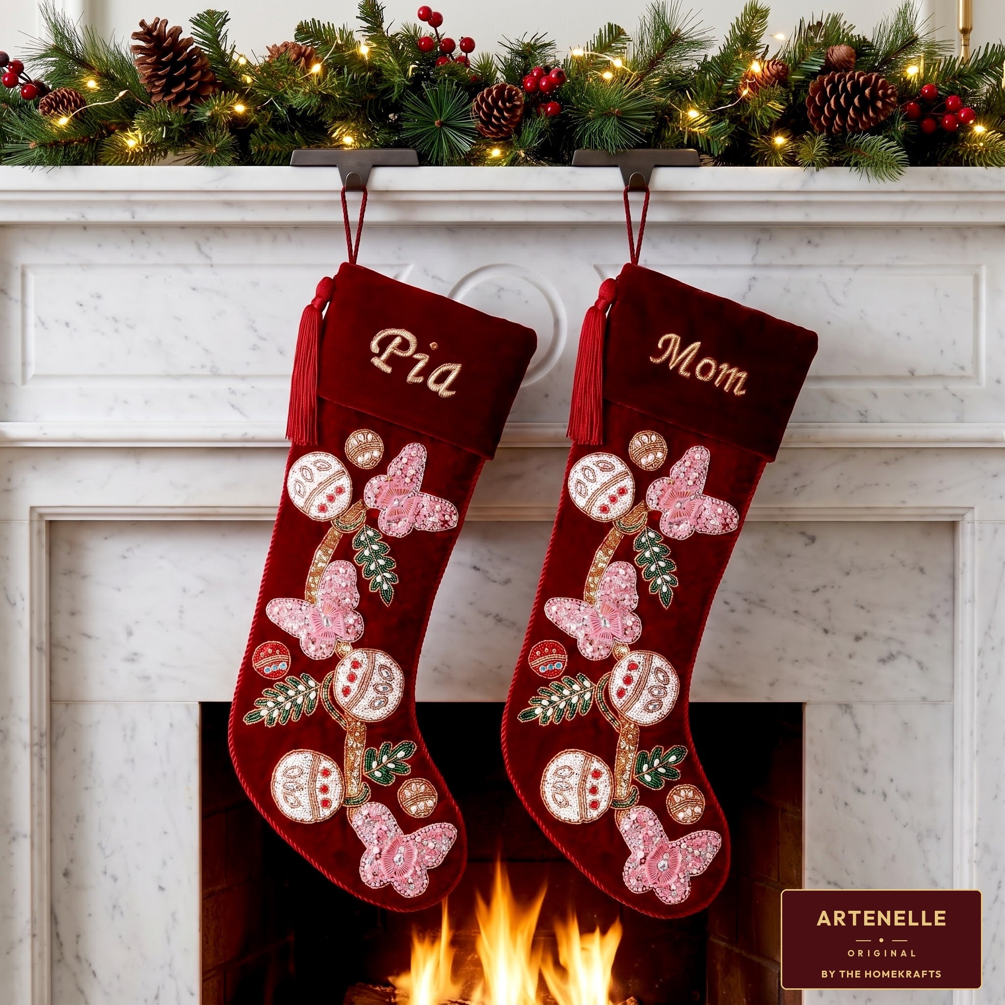 PERSONALISED Butterfly RED VELVET CHRISTMAS STOCKING