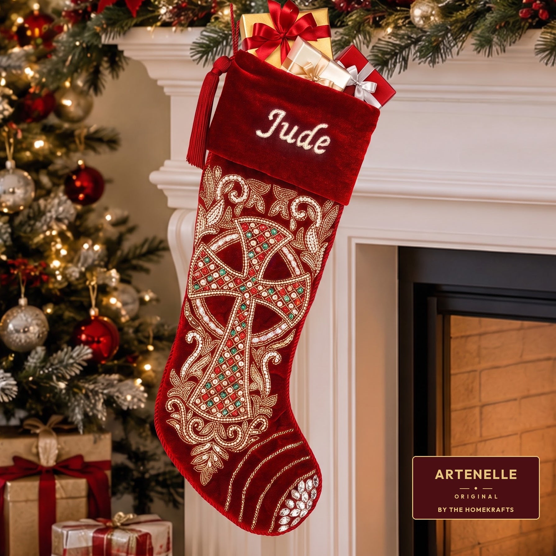 PERSONALISED Grand Cross Beaded Christmas stocking