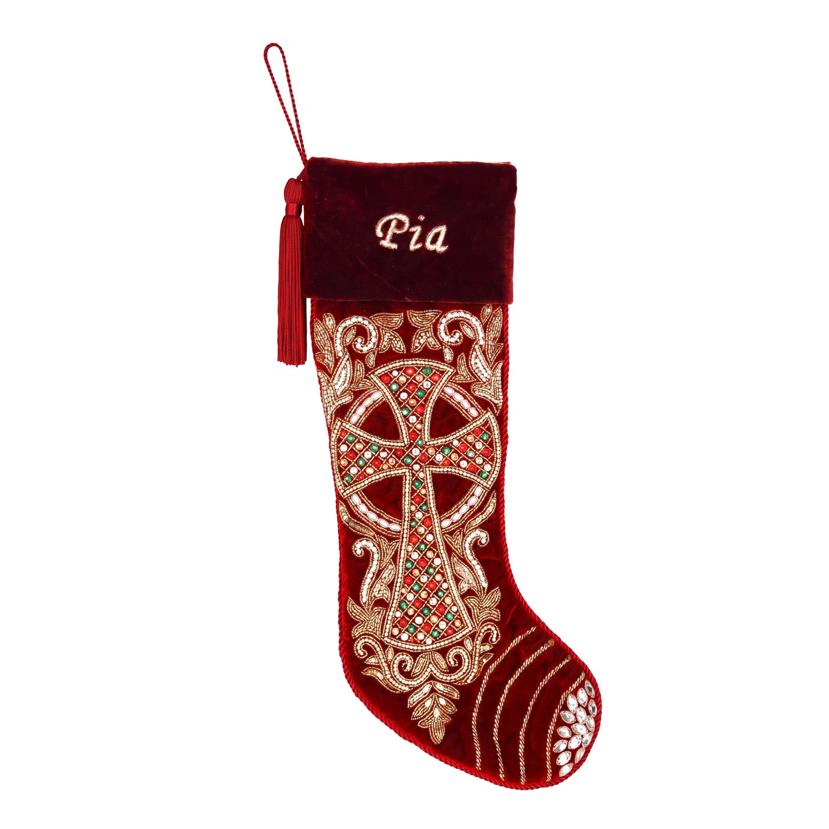 PERSONALISED Grand Cross Beaded Christmas stocking