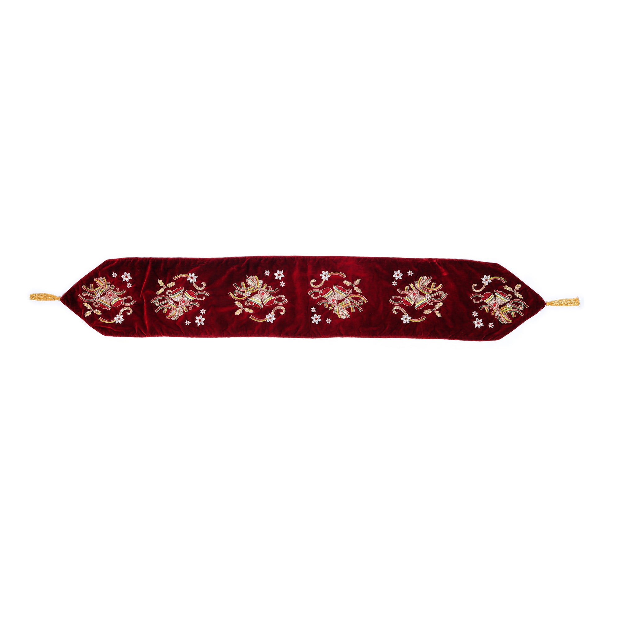 Red Velvet Christmas Runner with Christmas Bells