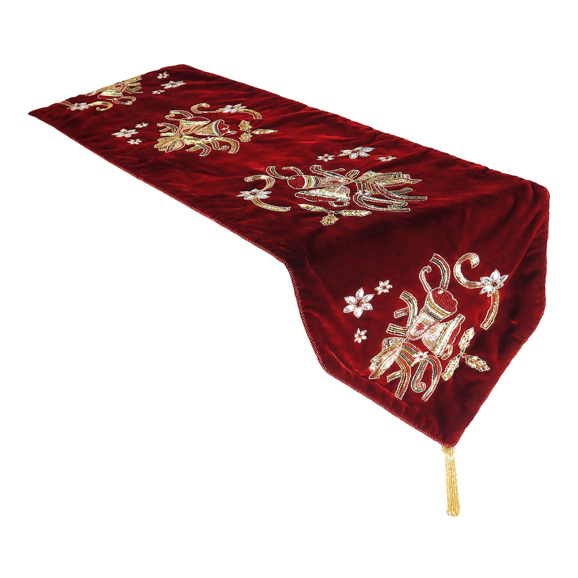 Red Velvet Christmas Runner with Christmas Bells