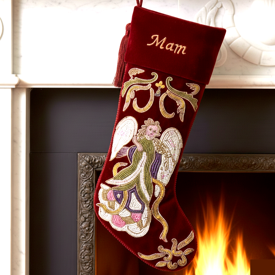 PERSONALISED RED FAIRY VELVET CHRISTMAS STOCKING
