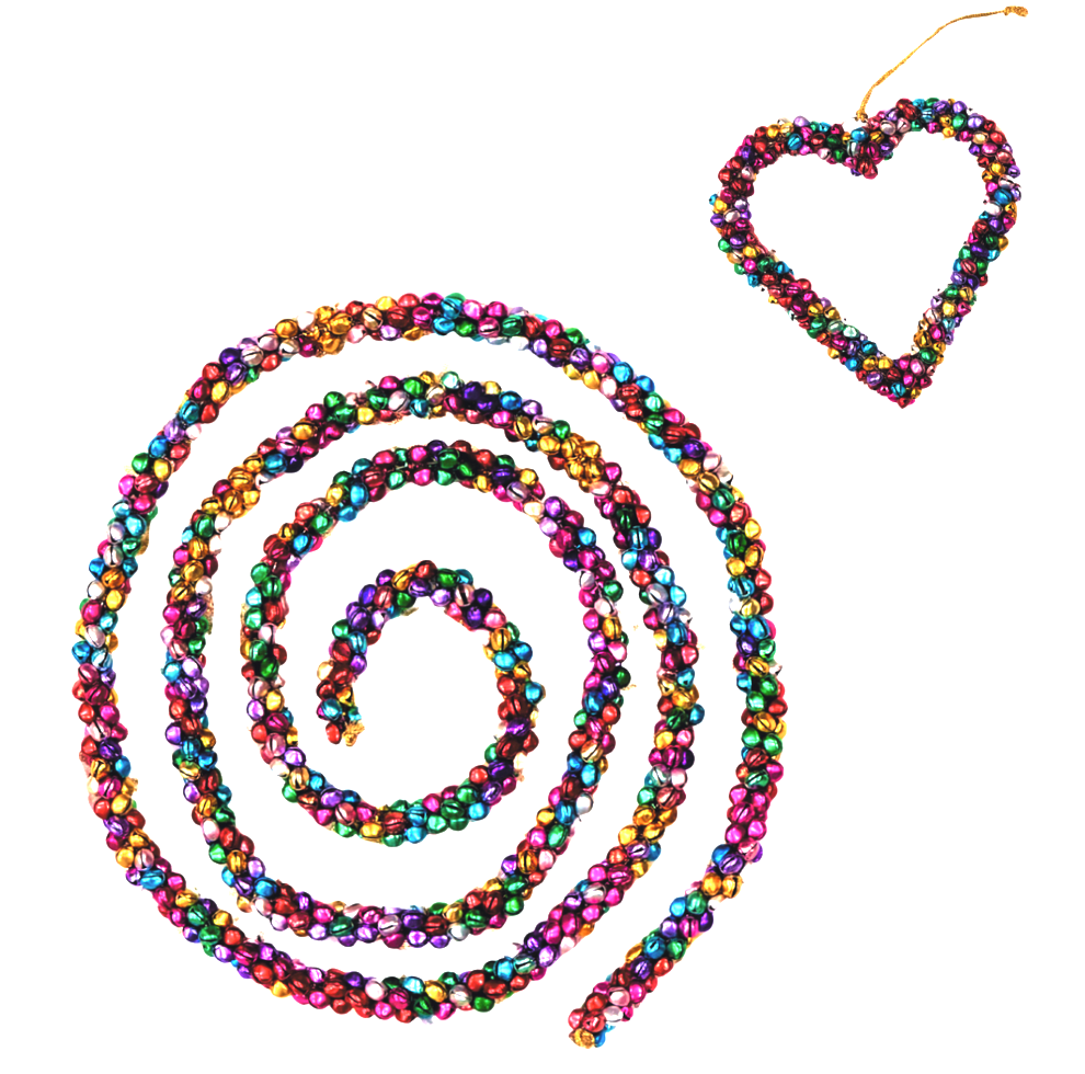 6 Feet Christmas Garland & Christmas Heart set, Multicolor bells beads christmas decorations Handmade Christmas gifts (SET OF 2 PCS)