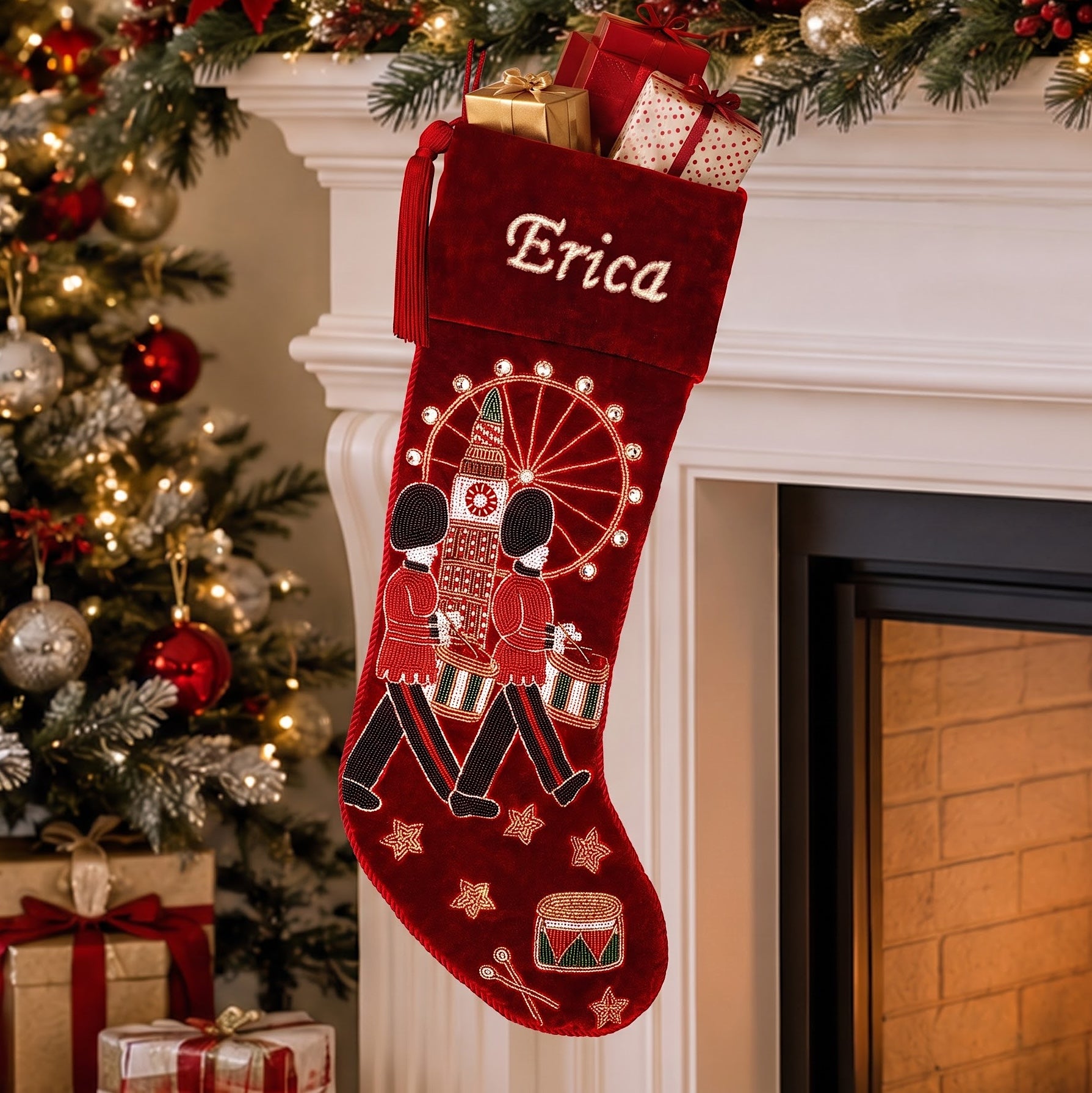 Personalised Royal Guard Beaded Christmas Stocking
