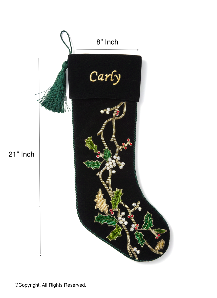 PERSONALISED FLORAL WREATH GREEN CHRISTMAS WREATH STOCKING