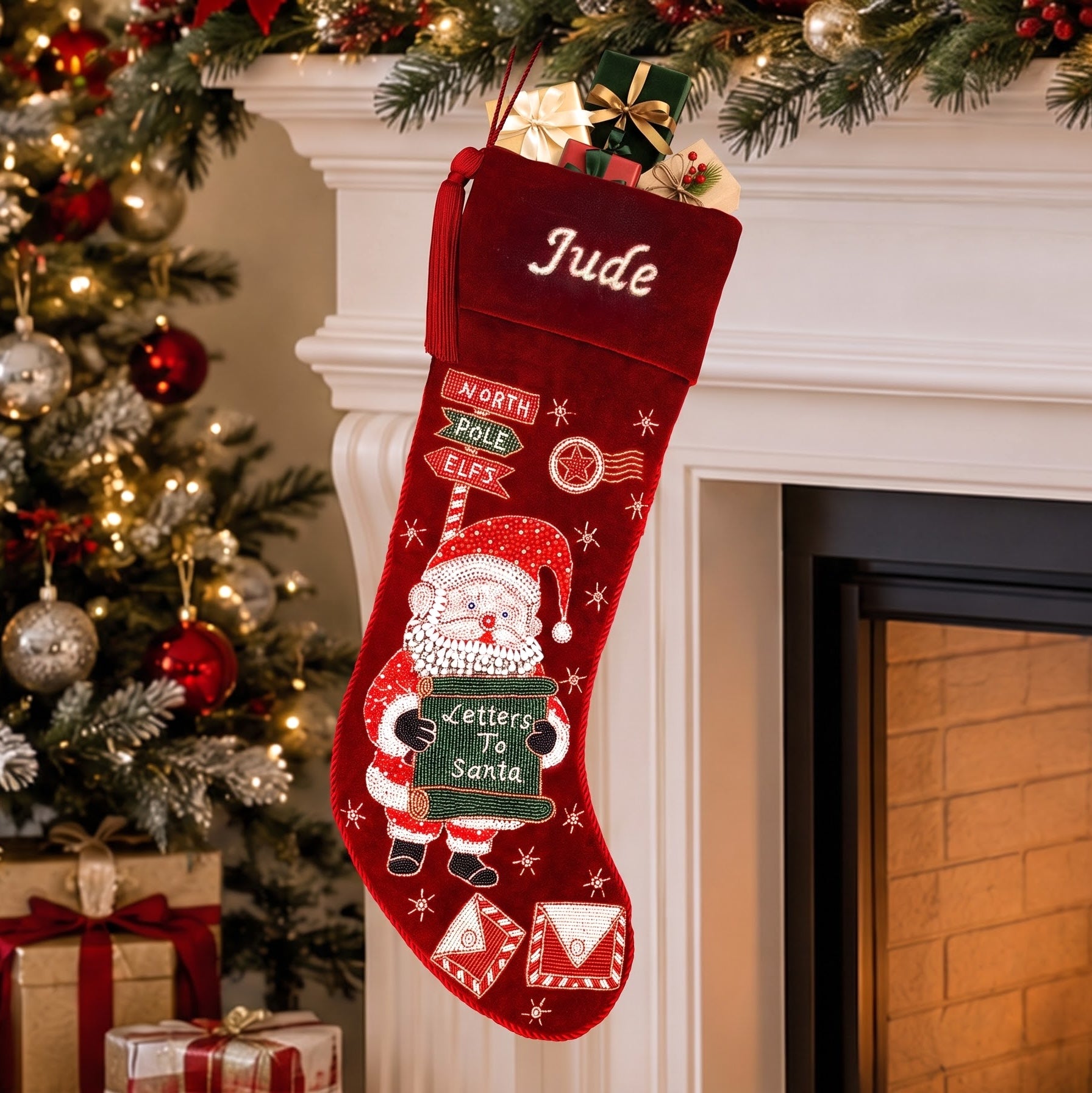 Personalized Letters To Santa Red Velvet Christmas Stocking