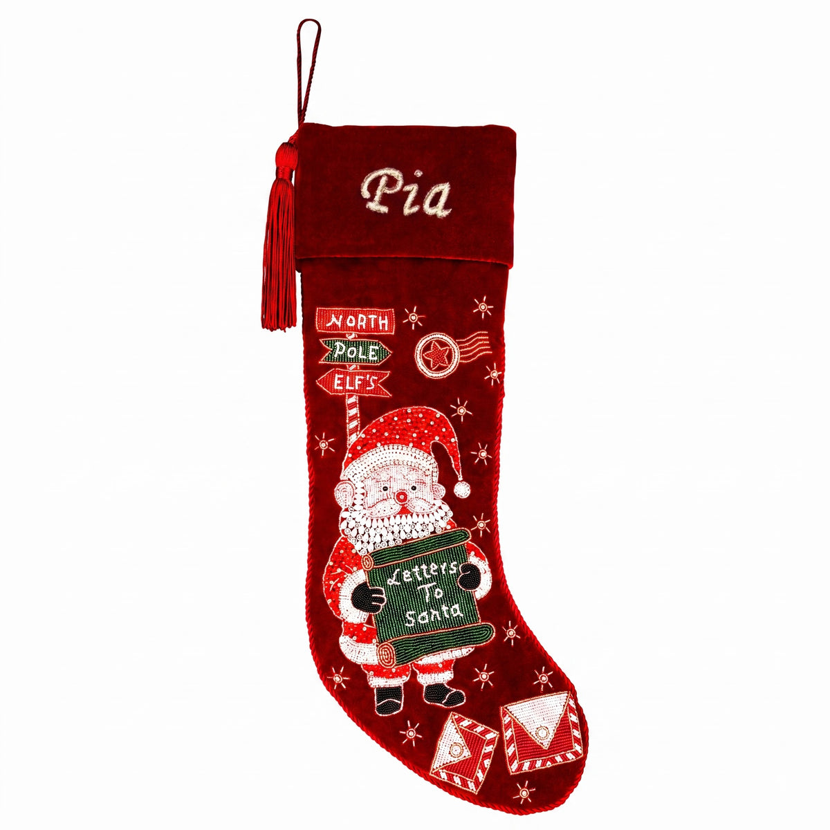 Personalized Letters To Santa Red Velvet Christmas Stocking