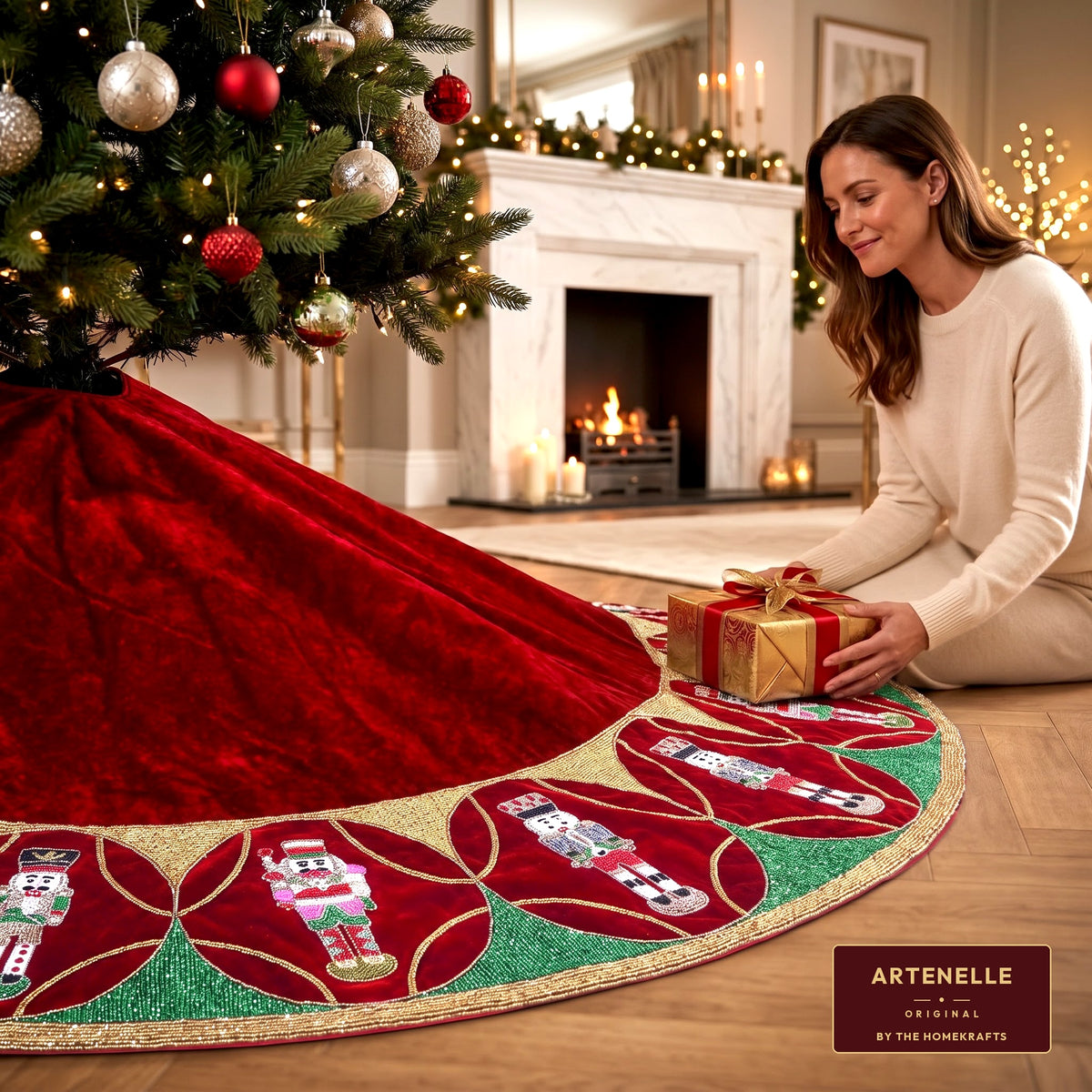 Nutcracker Red Velvet Christmas Tree Skirt