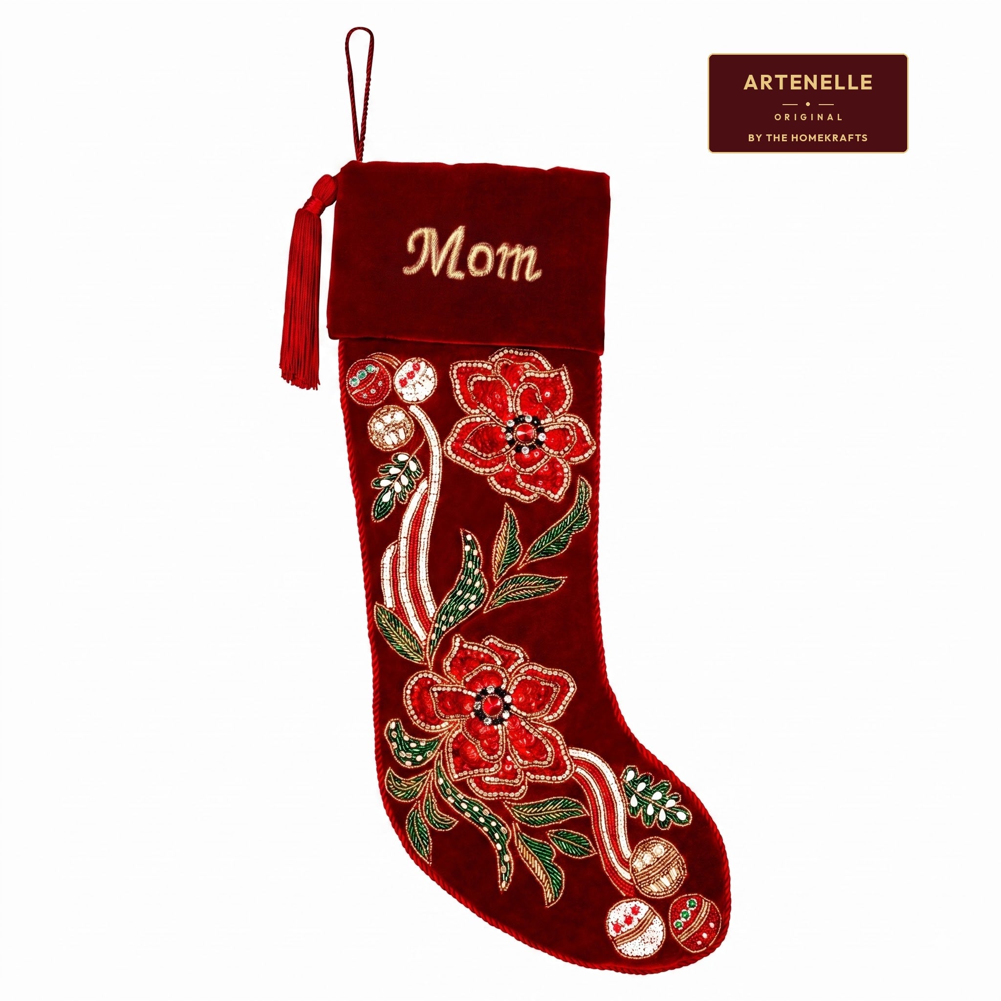 Personalized Poinsettia Red Velvet Christmas Stocking