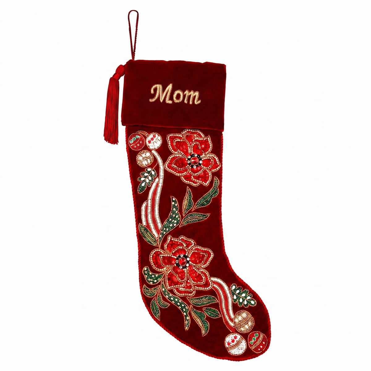 Personalized Poinsettia Red Velvet Christmas Stocking