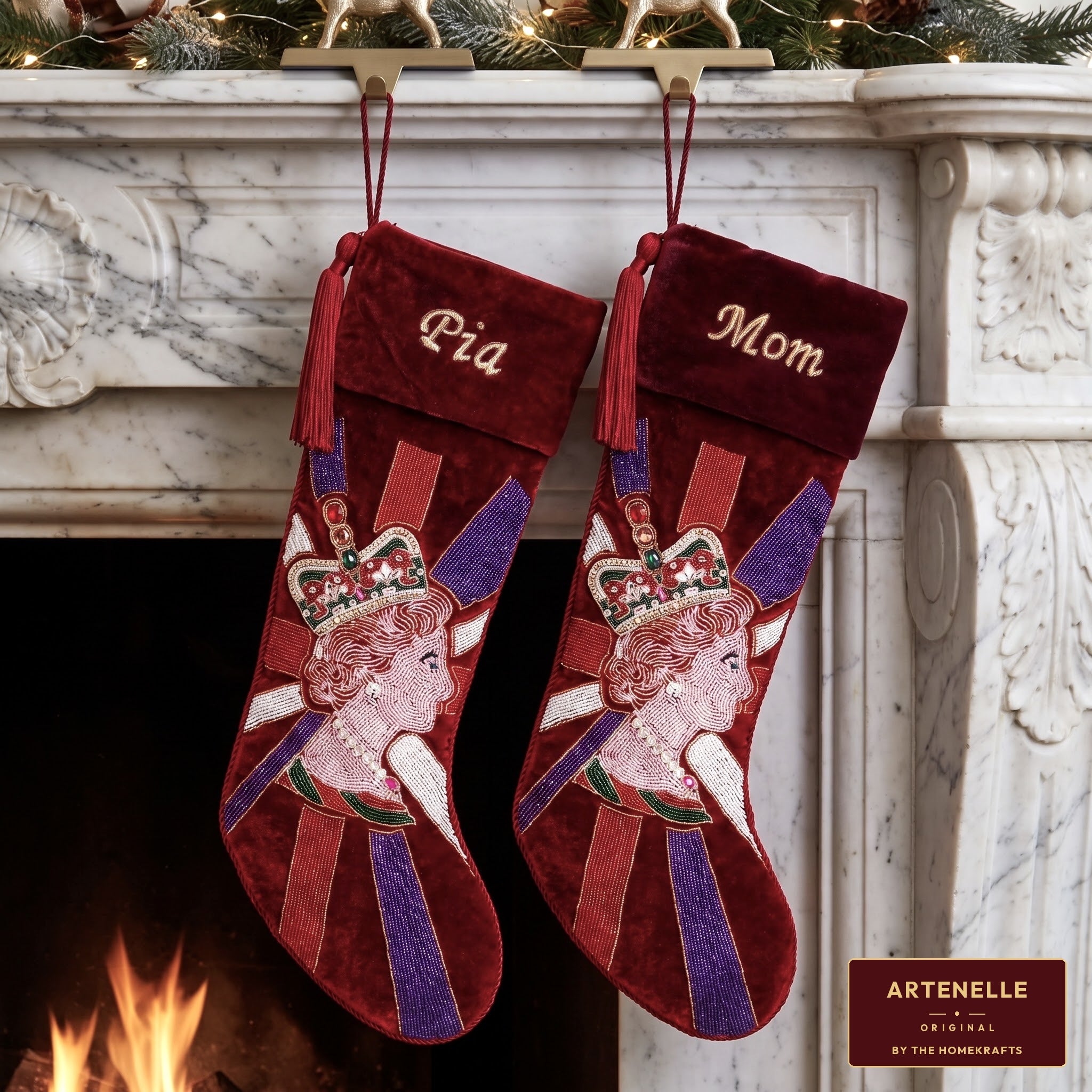 Personalized Royal Queen beaded Red Velvet Christmas Stocking