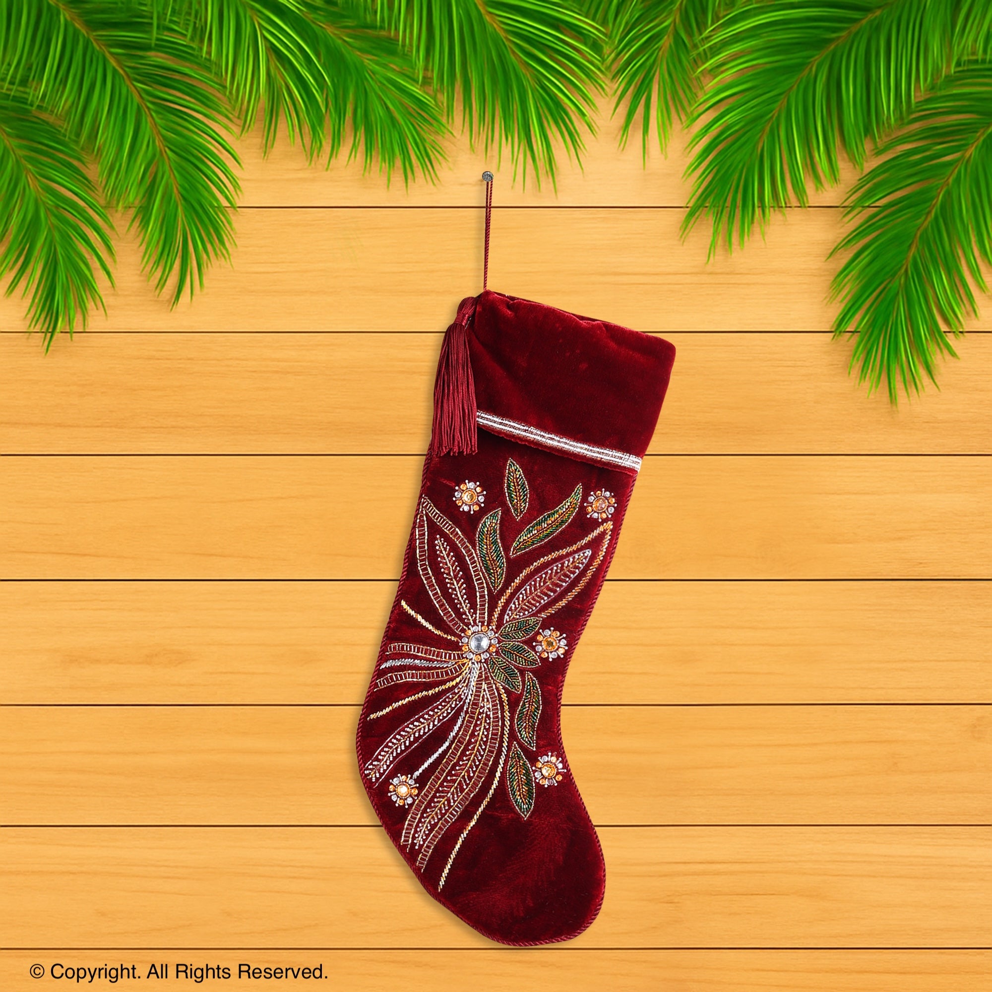 PERSONALISED FESTIVE PETALS RED VELVET CHRISTMAS STOCKING