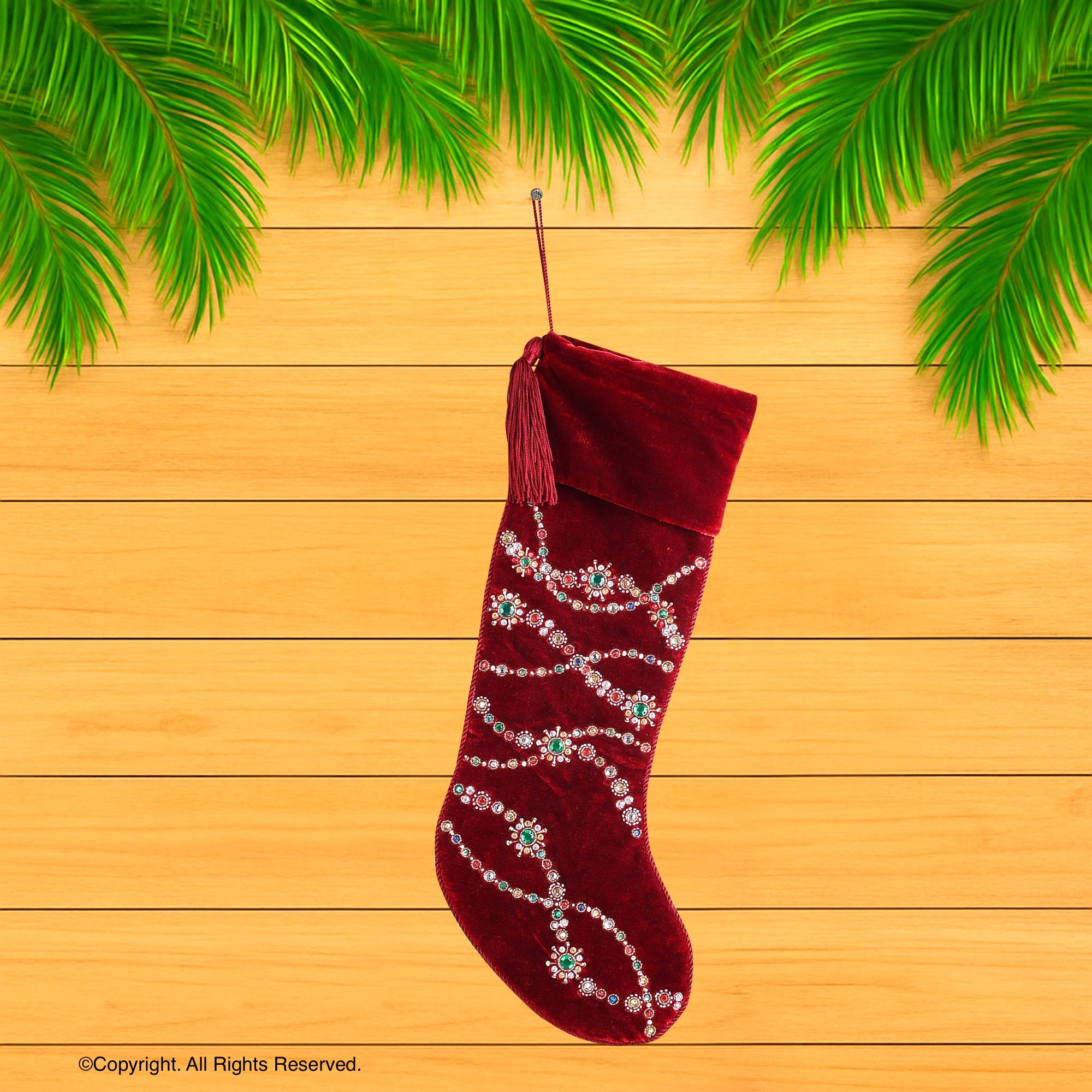 PERSONALISED GEMSTONE SWIRL RED VELVET CHRISTMAS STOCKING