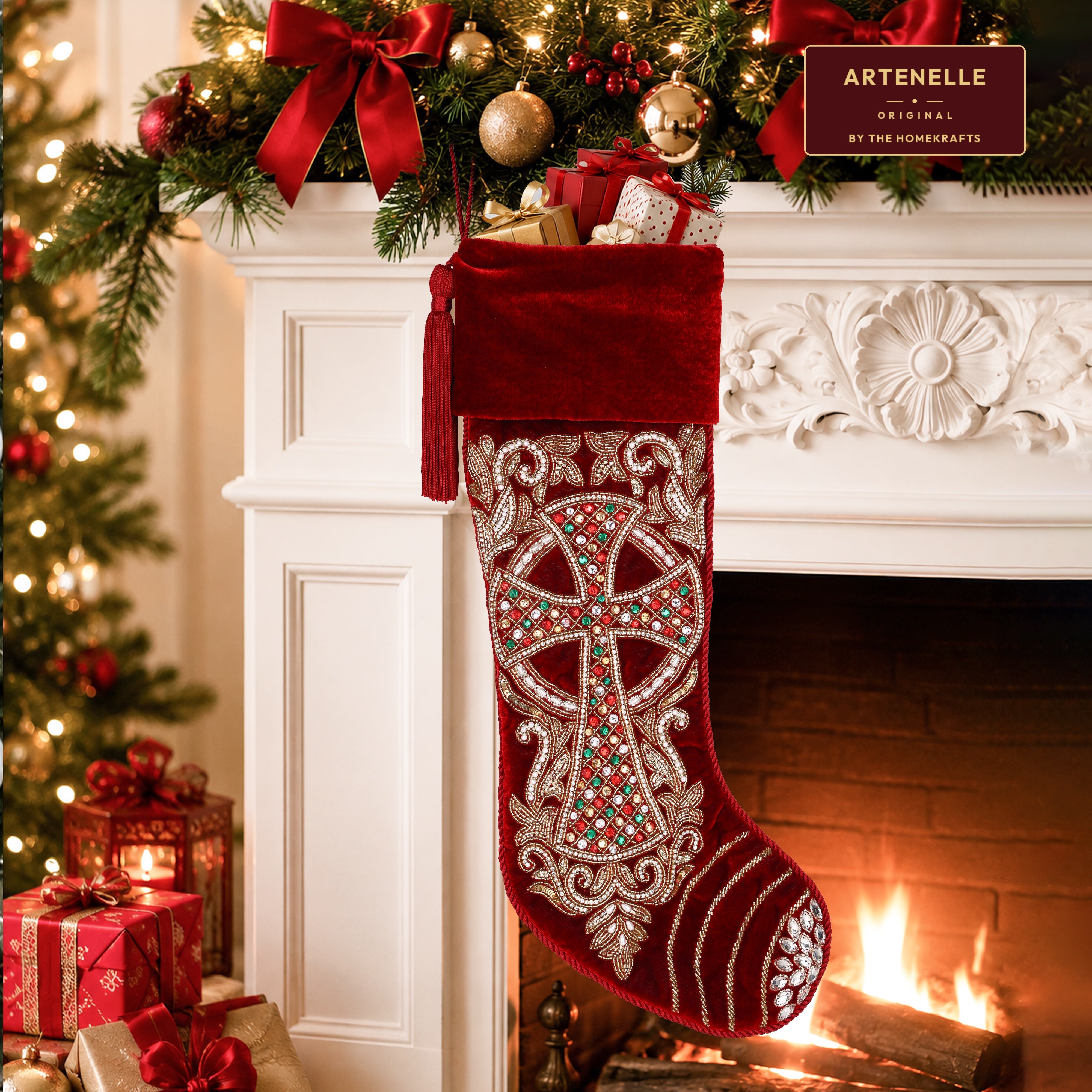 PERSONALISED Grand Cross Beaded Christmas stocking