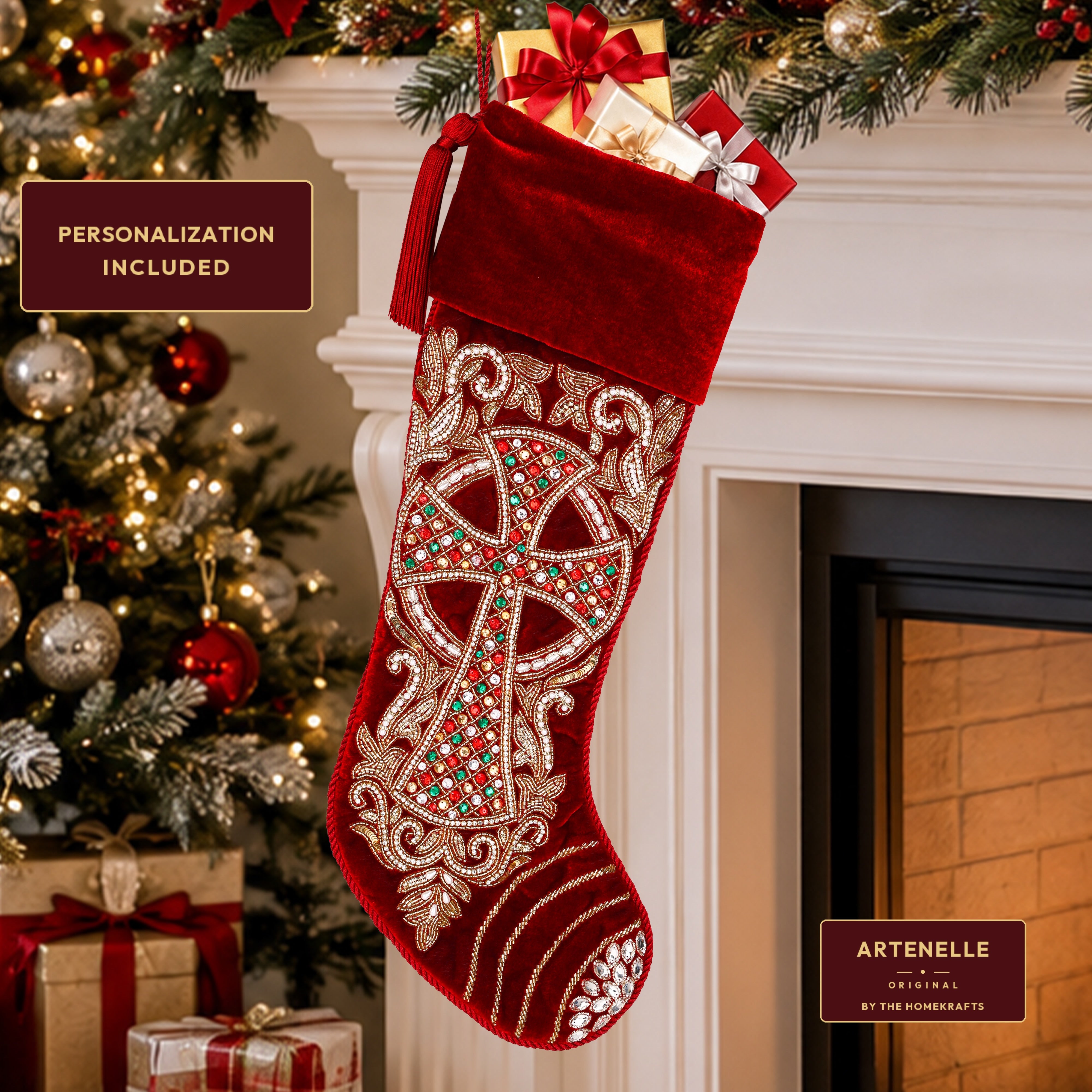 PERSONALISED Grand Cross Beaded Christmas stocking